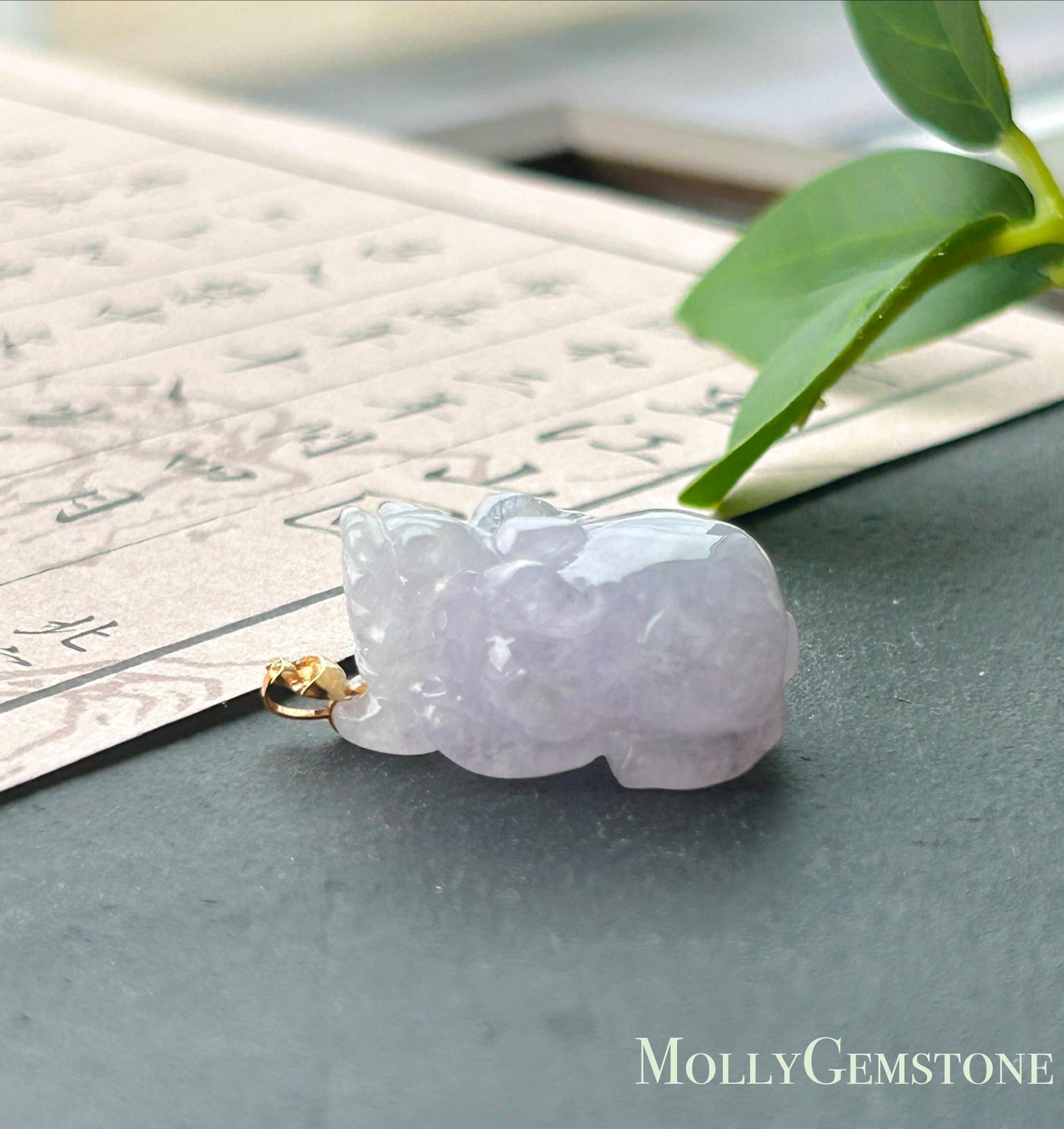 Certified Natural Jadeite Pixiu Pendant | Burmese Type A Translucent Icy Pinkish Lavender Jade | 18K Gold Bail