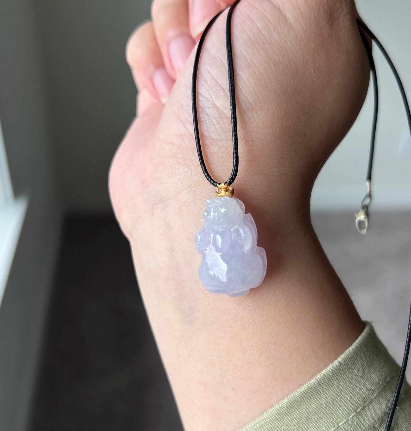 Certified Natural Jadeite Pixiu Pendant | Burmese Type A Translucent Icy Pinkish Lavender Jade | 18K Gold Bail