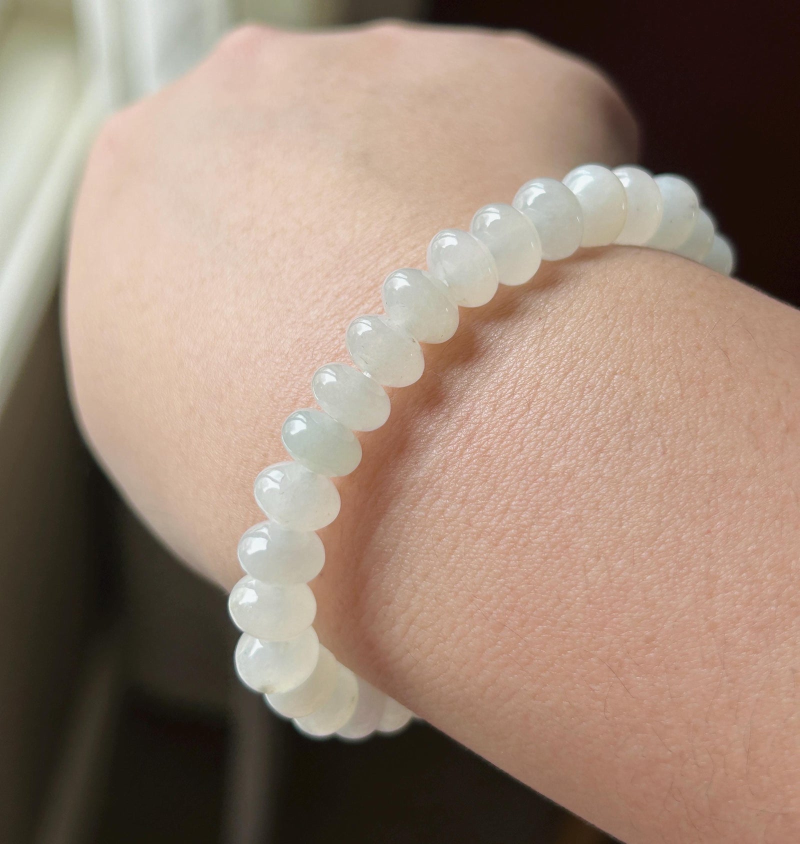 Natural Jadeite Beaded Bracelet – Burmese Type A Highly Translucent Icy White & Green Jade, 9mm