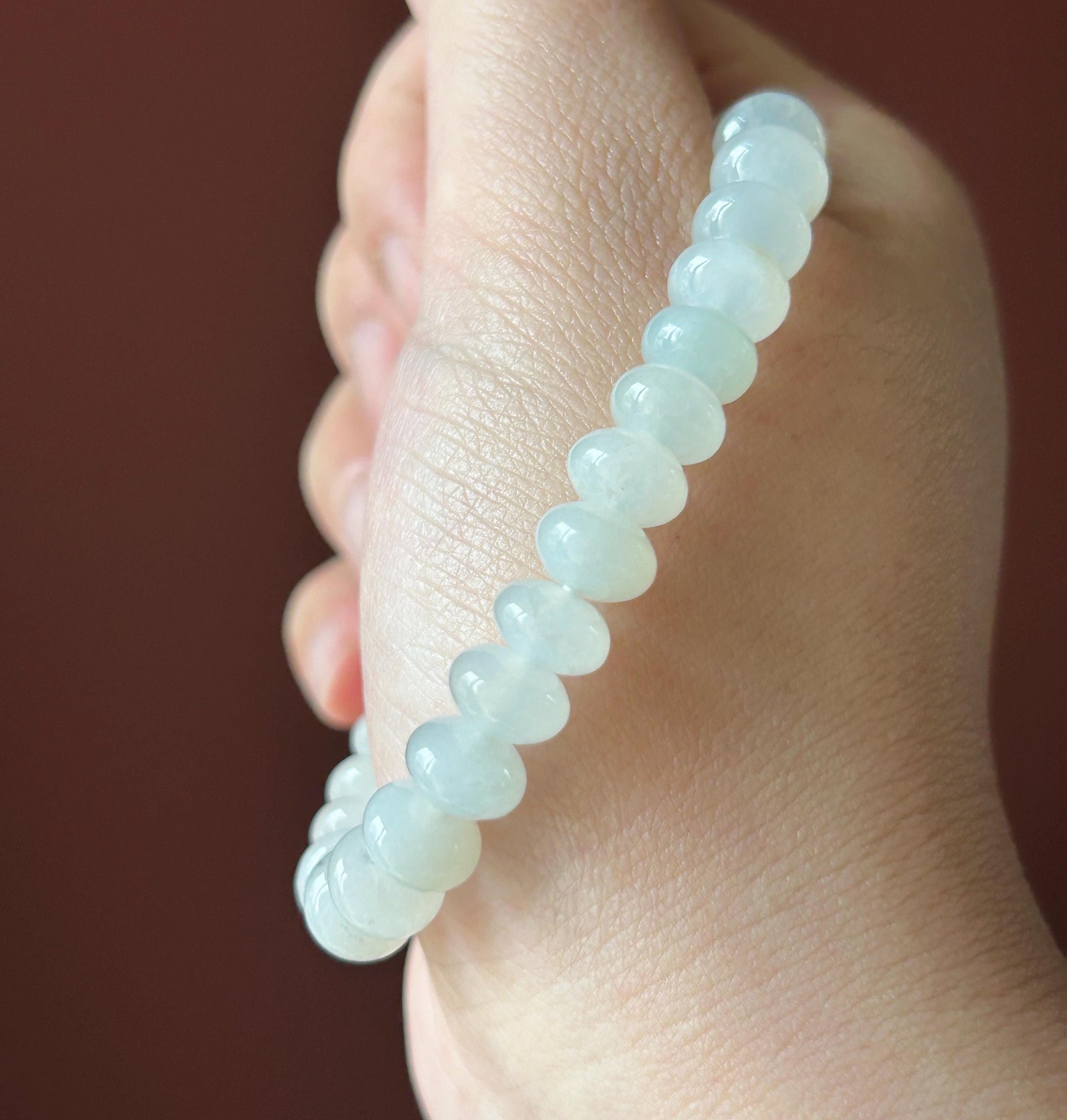 Natural Jadeite Beaded Bracelet – Burmese Type A Highly Translucent Icy White & Green Jade, 9mm