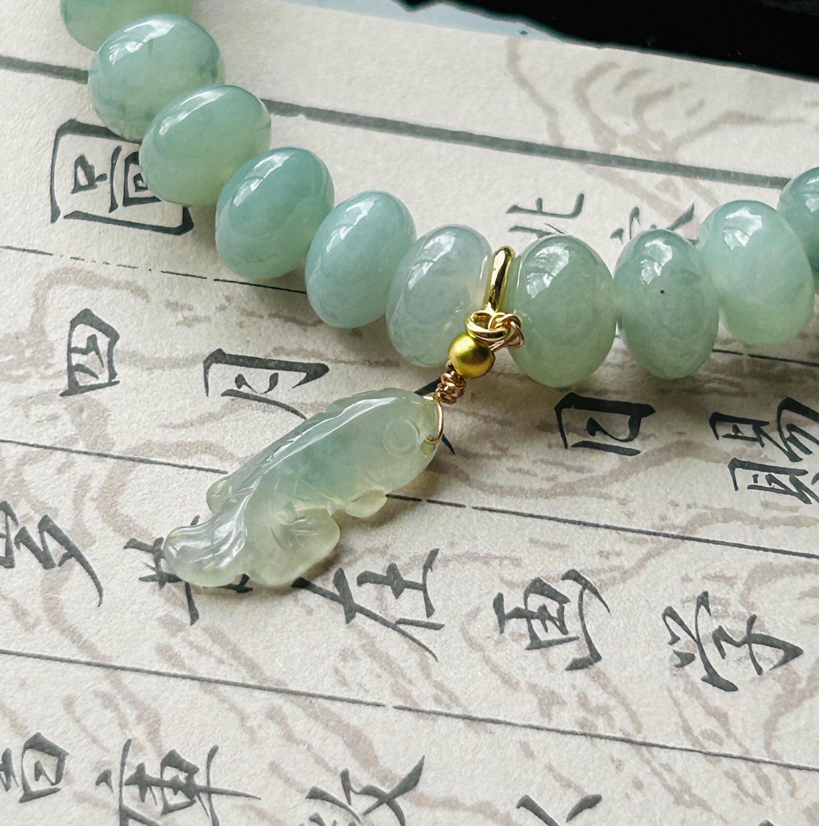 Natural Jadeite Beaded Bracelet – Burmese Type A Highly Translucent Icy Blue & Green Floral Jade, 9mm