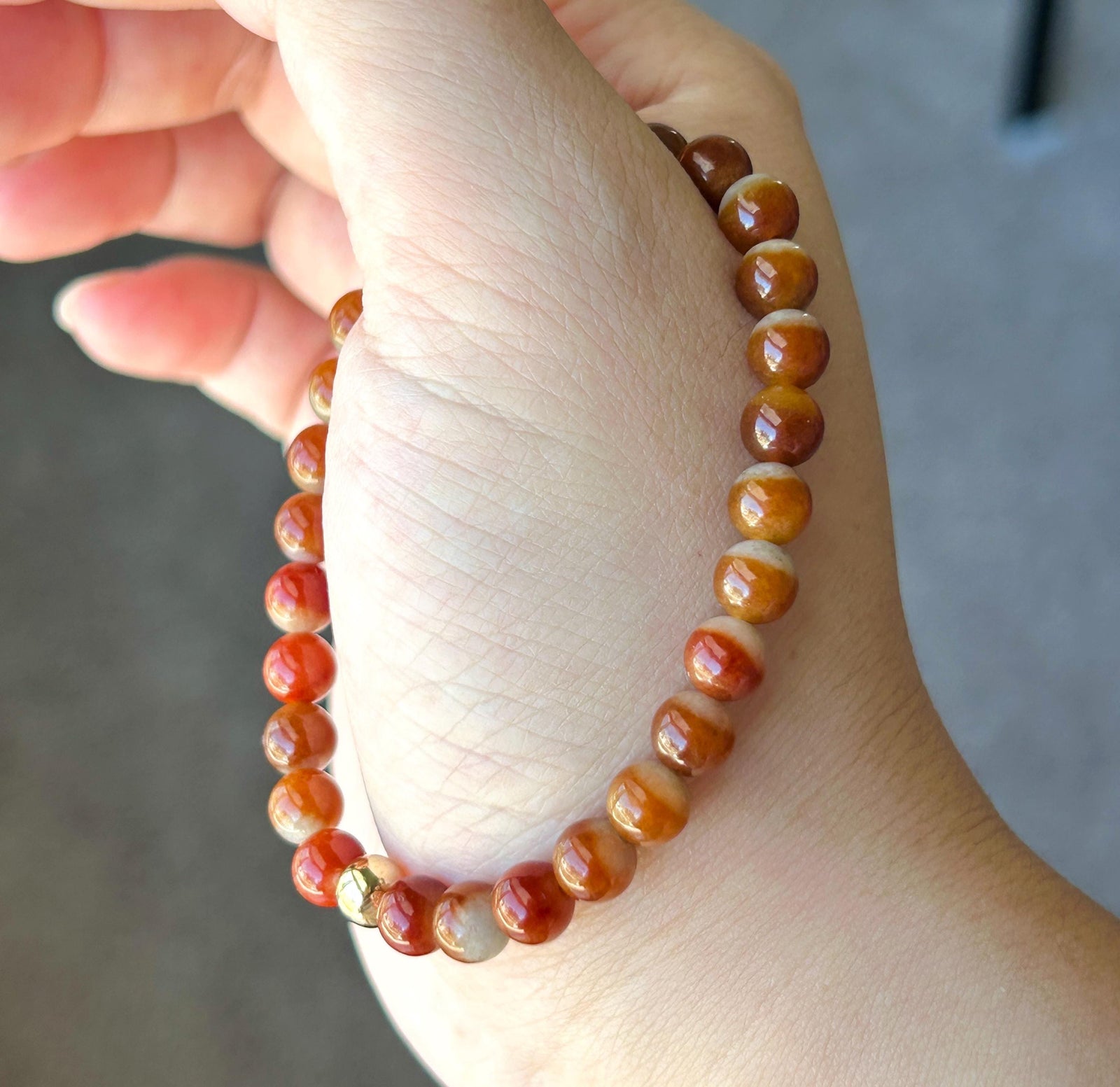 Certified Natural Jadeite Beaded Bracelet – Burmese Type A Unheated Rare Icy Two-Tone-Red Jade, 6.7mm, Minimalist Jewelry