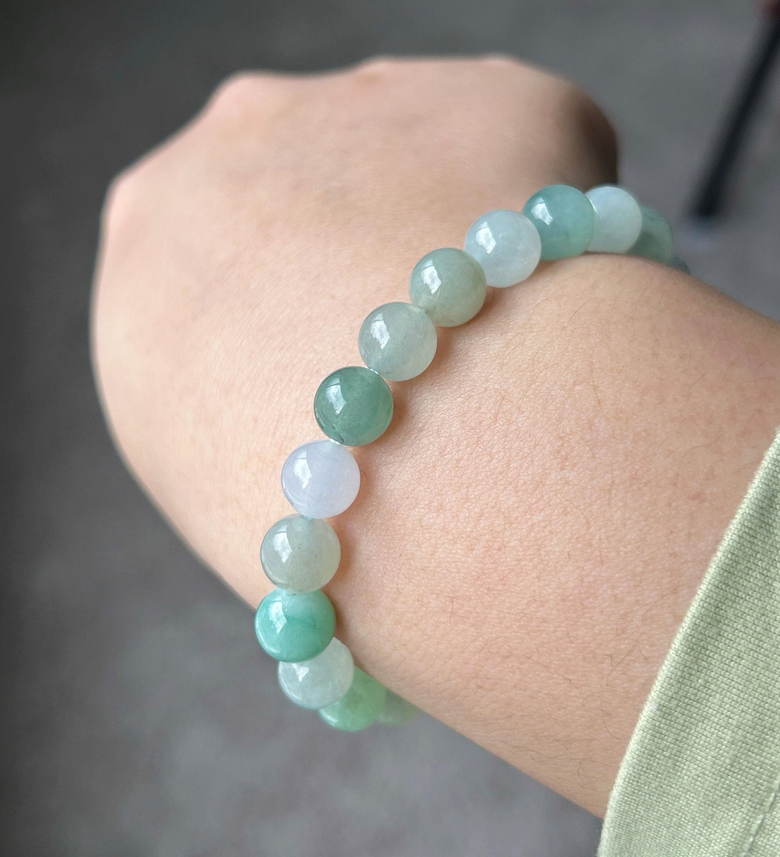 Natural Jadeite Bracelet, Burmese Type A Icy Translucent Multicolor Jade Beads, 8.3mm Duobao Bracelet