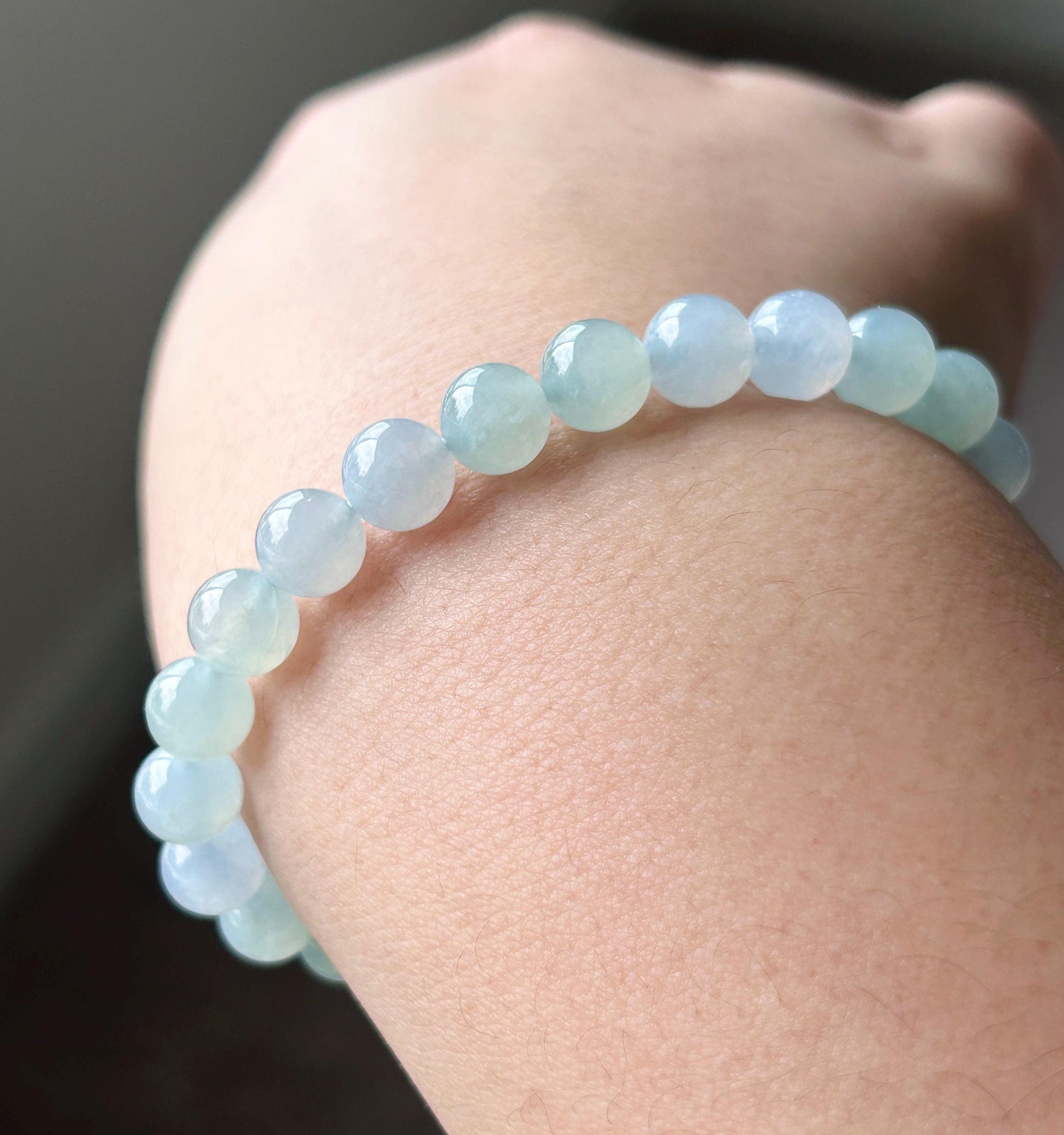 Natural Jadeite Beaded Bracelet Burmese Type A Highly Translucent Icy Gelatinous Pastel Green & Lavender Blue Jade 7.6mm