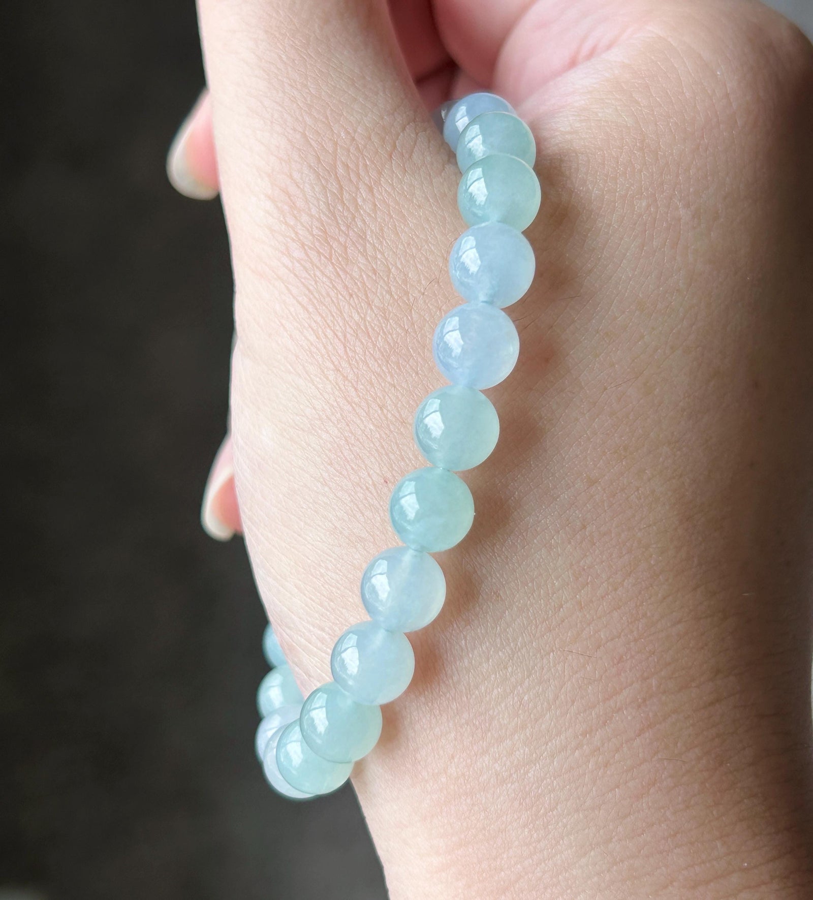 Natural Jadeite Beaded Bracelet Burmese Type A Highly Translucent Icy Gelatinous Pastel Green & Lavender Blue Jade 7.6mm