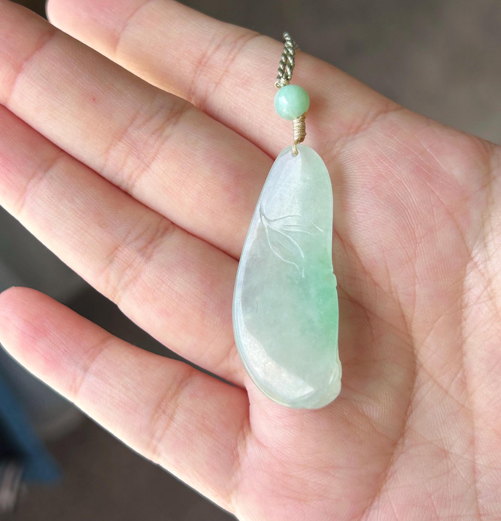 Certified Natural Jadeite Lotus Pendant Burmese Type A Translucent Icy Apple Green Jade, Handwoven Adjustable Cord