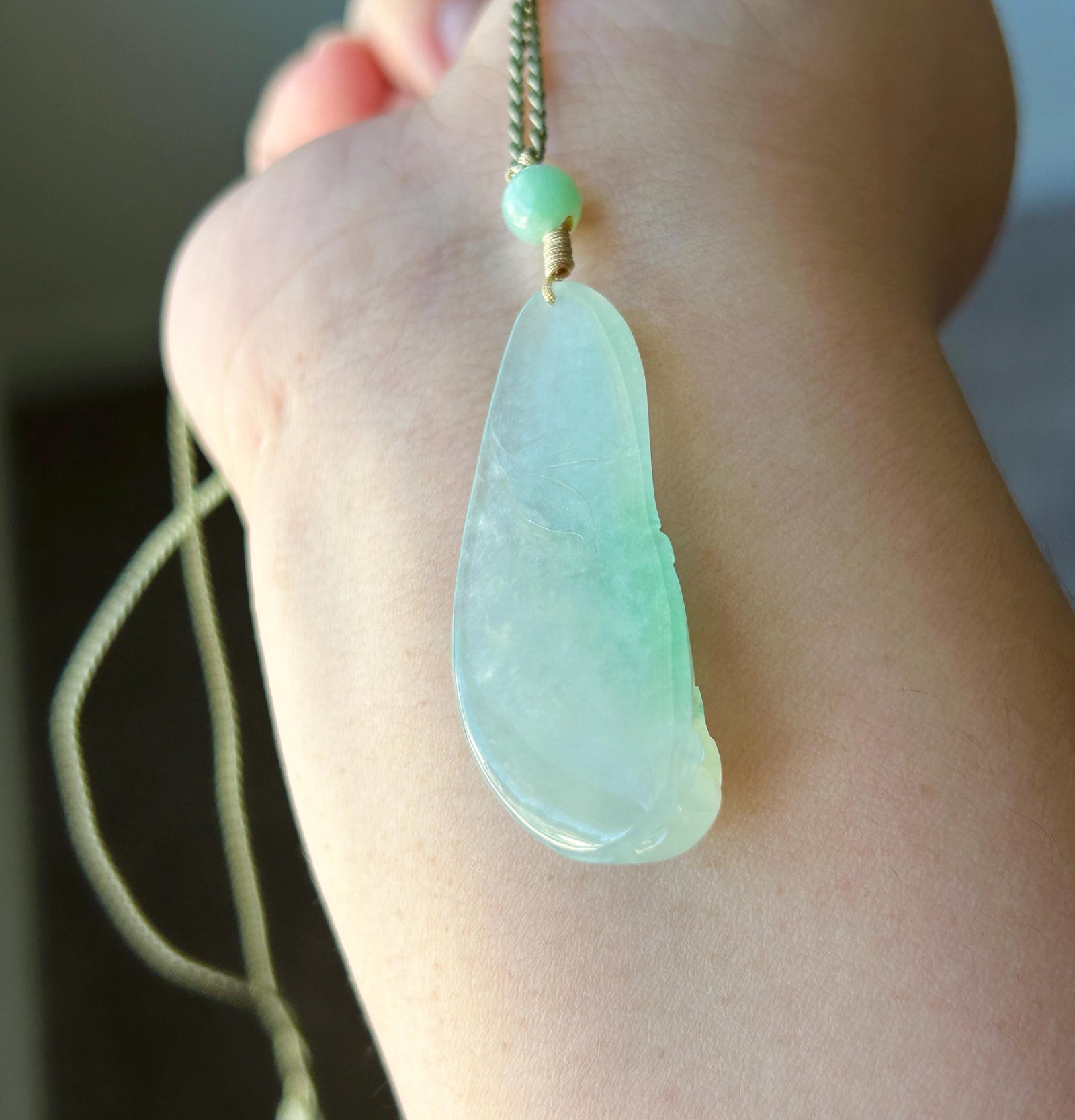 Certified Natural Jadeite Lotus Pendant Burmese Type A Translucent Icy Apple Green Jade, Handwoven Adjustable Cord