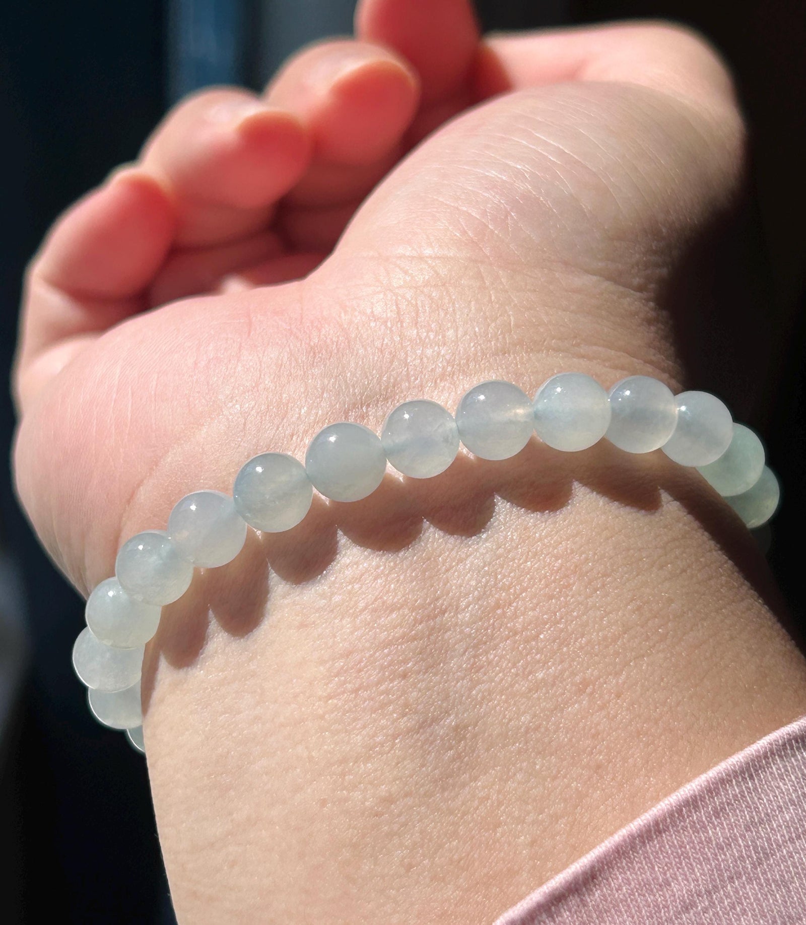Natural Jadeite Bracelet, Burmese Type A Highly Translucent Icy Pastel Gradient Multicolor - Green, Blue Lavender Jade Beads, 7mm