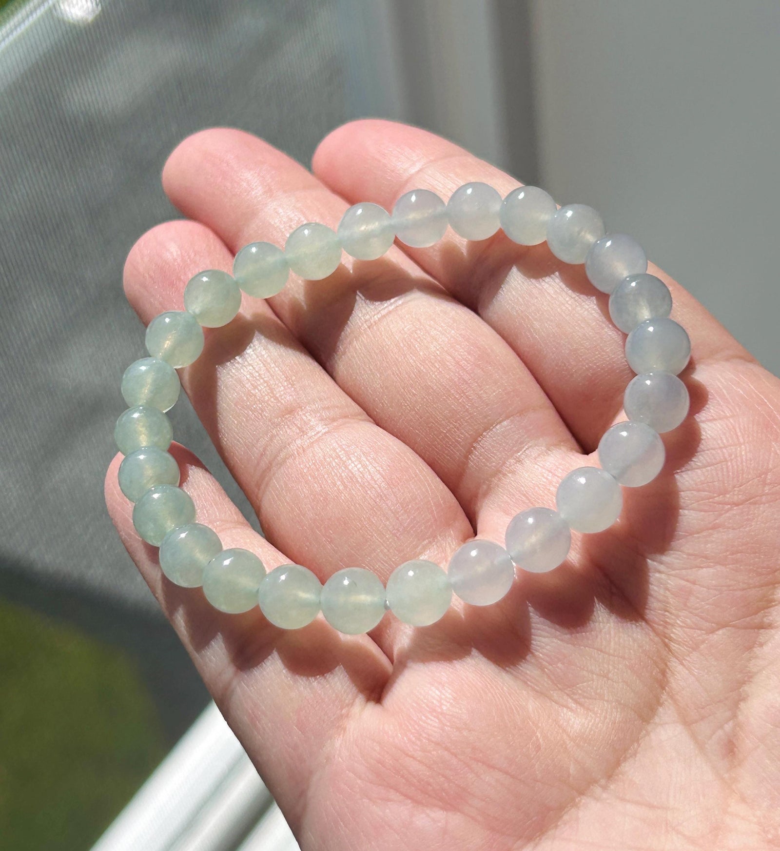 Natural Jadeite Bracelet, Burmese Type A Highly Translucent Icy Pastel Gradient Multicolor - Green, Blue Lavender Jade Beads, 7mm