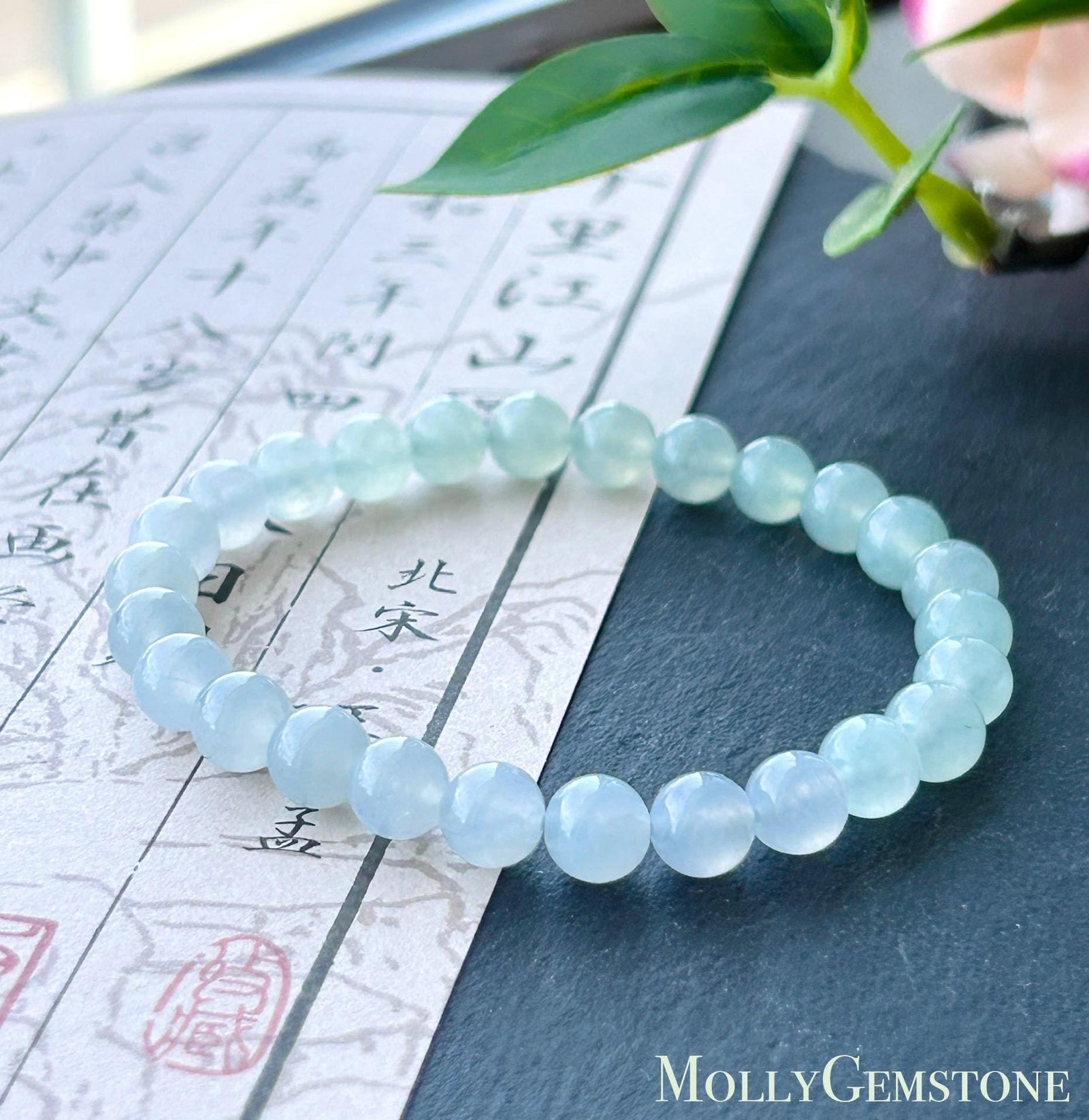 Natural Jadeite Bracelet, Burmese Type A Highly Translucent Icy Pastel Gradient Multicolor - Green, Blue Lavender Jade Beads, 7mm