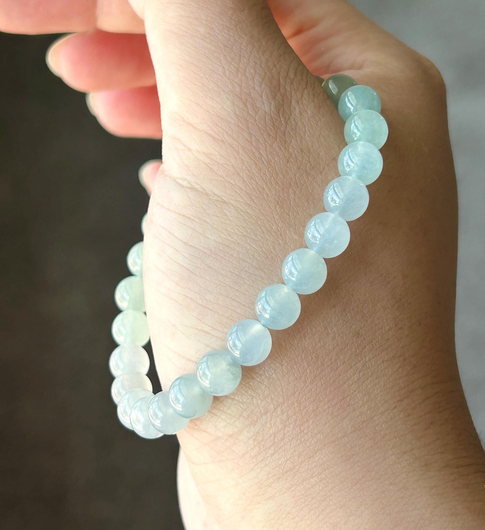 Natural Jadeite Bracelet, Burmese Type A Highly Translucent Icy Pastel Gradient Multicolor - Green, Blue Lavender Jade Beads, 7mm