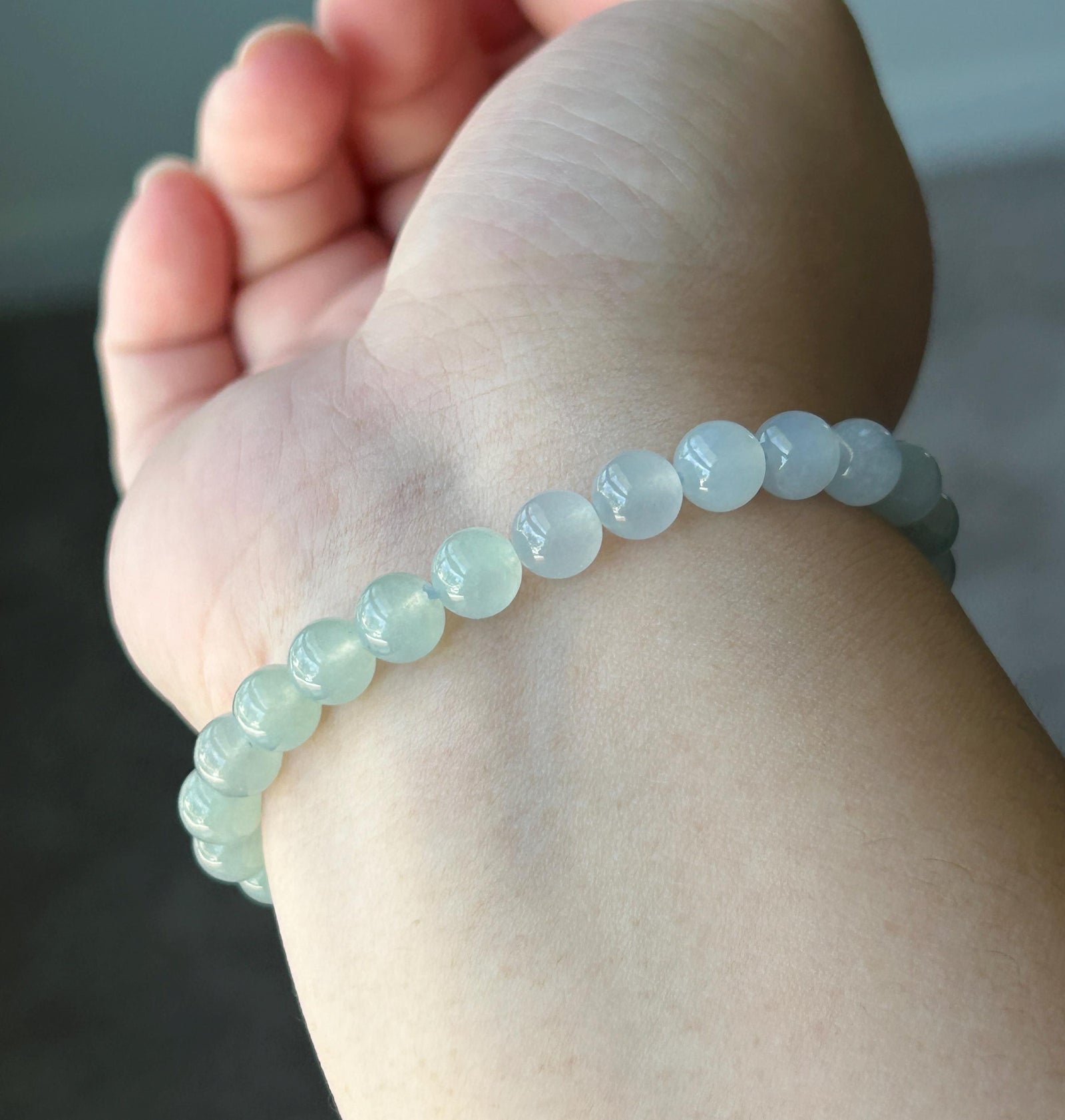 Natural Jadeite Bracelet, Burmese Type A Highly Translucent Icy Pastel Gradient Multicolor - Green, Blue Lavender Jade Beads, 7mm