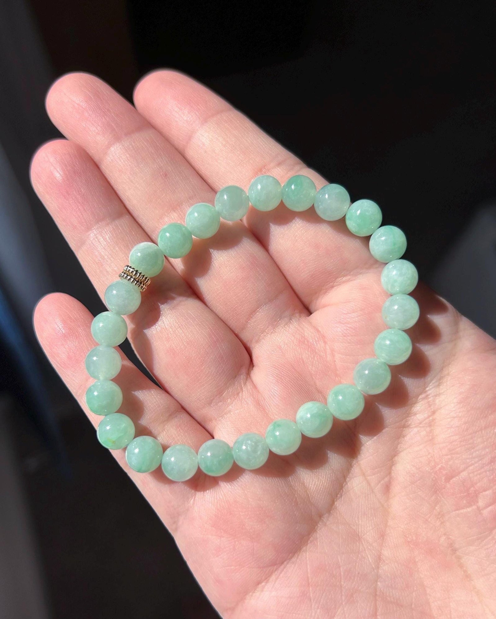 Natural Jadeite Bracelet, Burmese Type A Icy Translucent Apple Green with Vivid-Green Floral Jade Beads, 7mm, Minimalist Jewelry