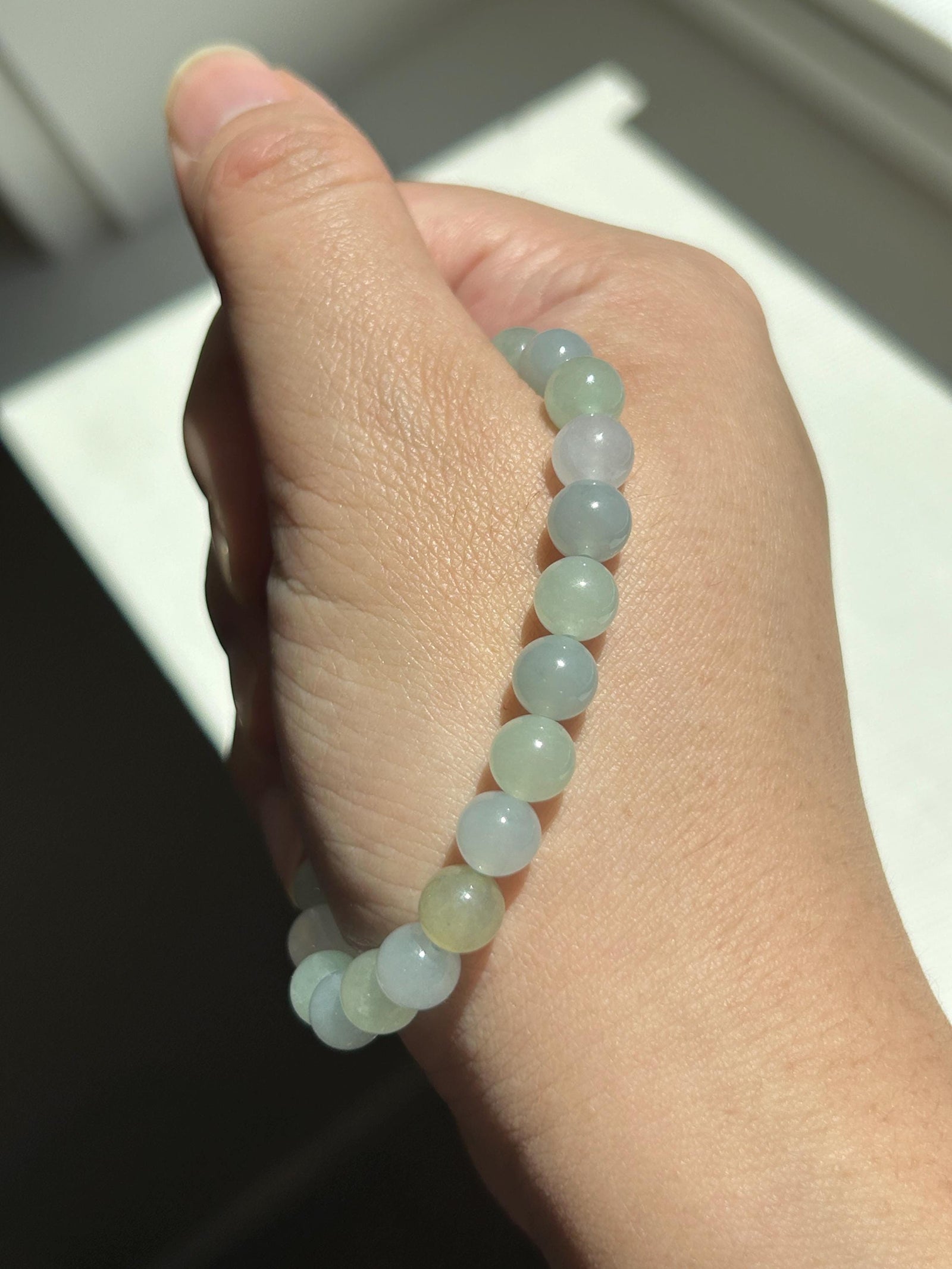 Natural Jadeite Bracelet, Burmese Type A Highly Translucent Icy Macaron Multicolor - Green, Blue, Lavender, Yellow Jade Beads, 7mm