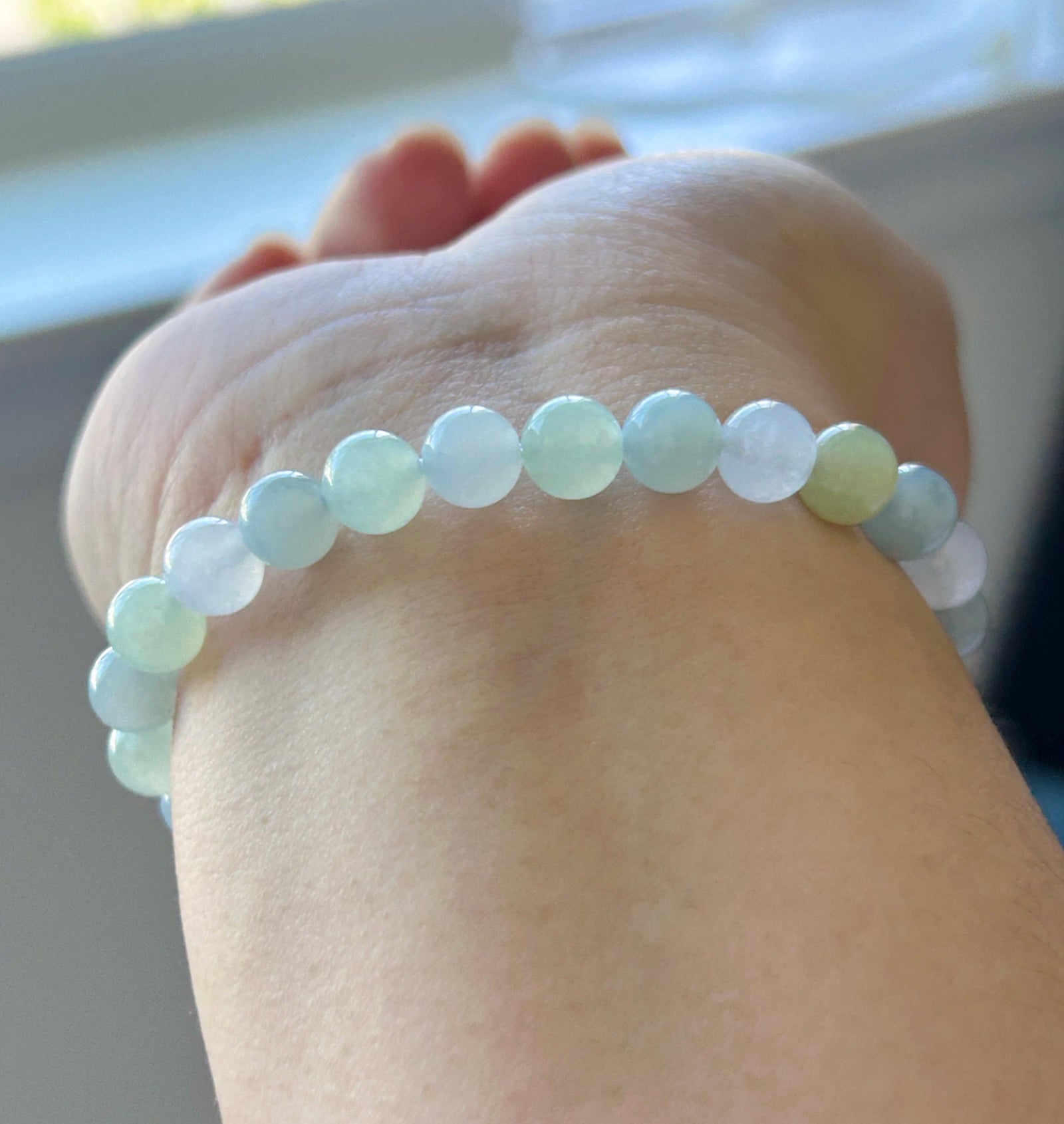 Natural Jadeite Bracelet, Burmese Type A Highly Translucent Icy Macaron Multicolor - Green, Blue, Lavender, Yellow Jade Beads, 7mm