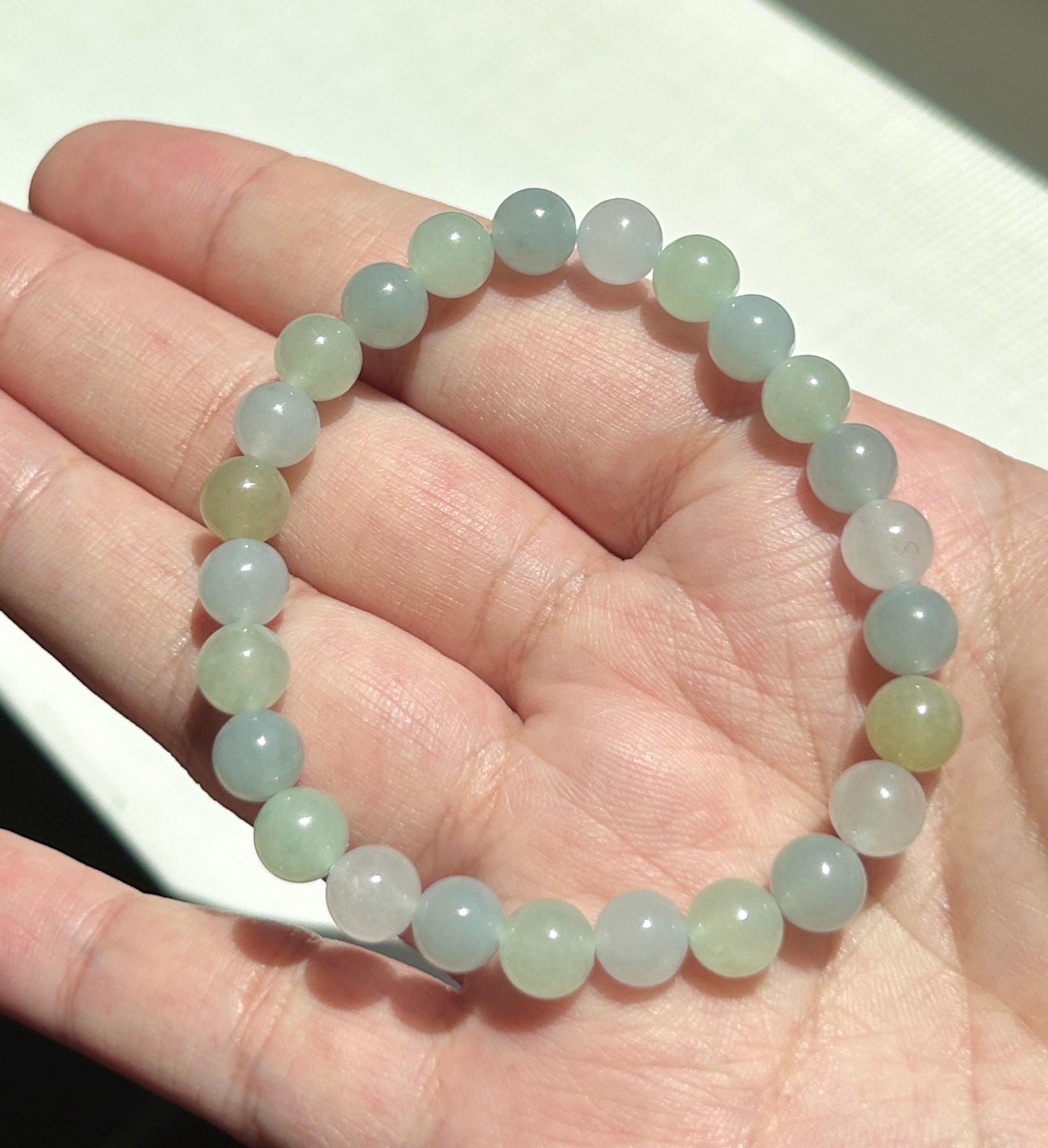 Natural Jadeite Bracelet, Burmese Type A Highly Translucent Icy Macaron Multicolor - Green, Blue, Lavender, Yellow Jade Beads, 7mm