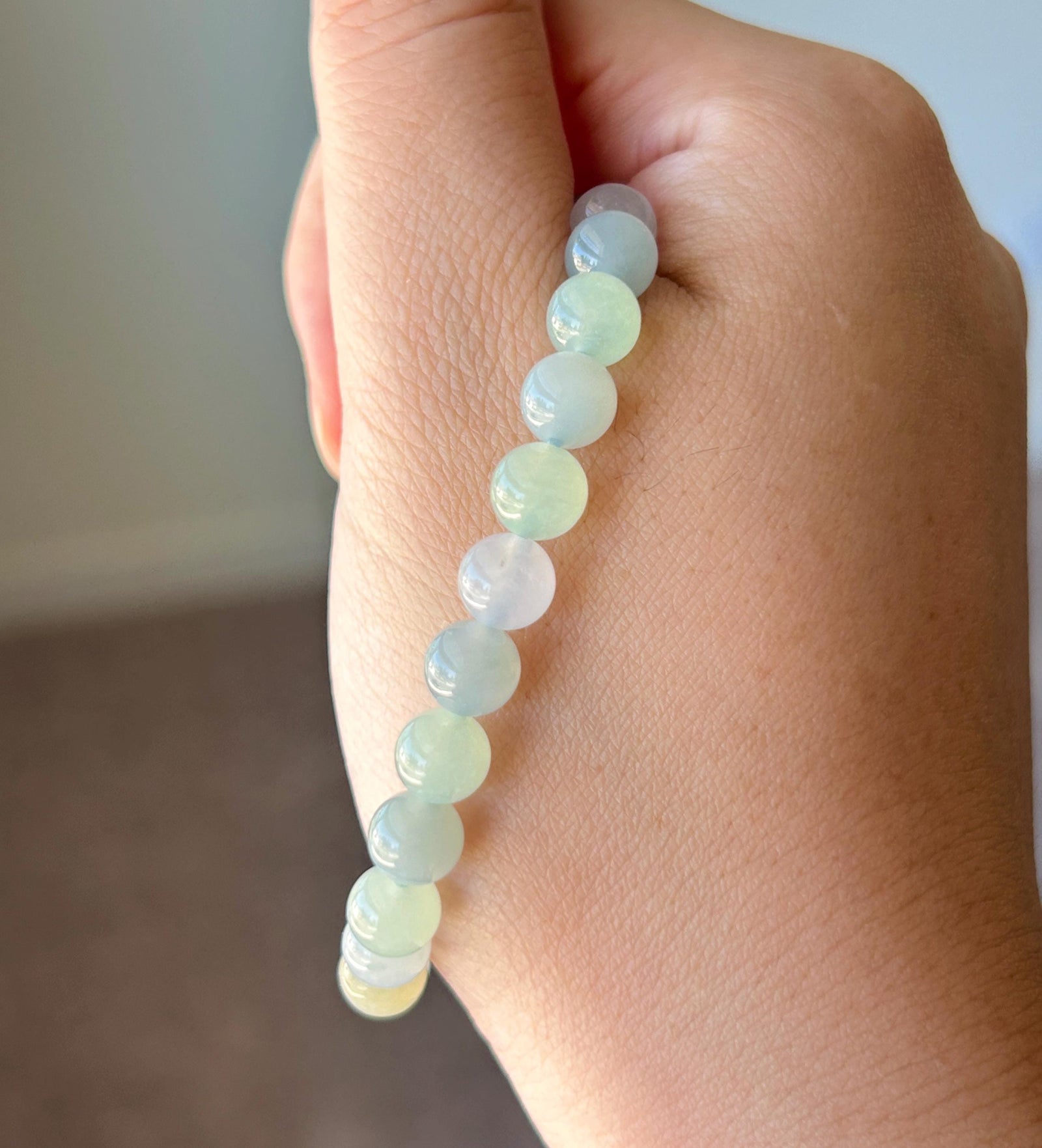 Natural Jadeite Bracelet, Burmese Type A Highly Translucent Icy Macaron Multicolor - Green, Blue, Lavender, Yellow Jade Beads, 7mm