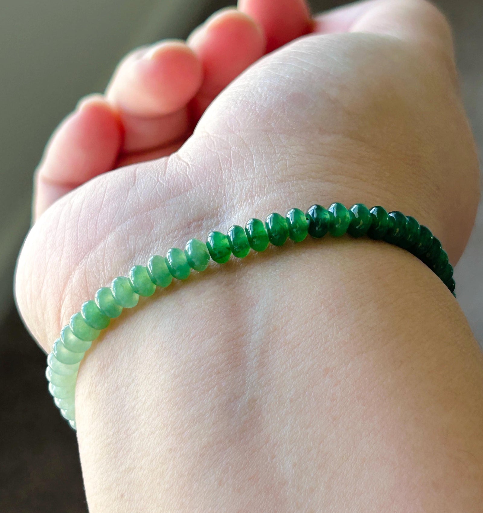 Certified Natural Jadeite Bracelet Burmese Type A Highly Translucent Icy Gradient Vivid Spicy Green Jade 5mm, Minimalist Jewelry