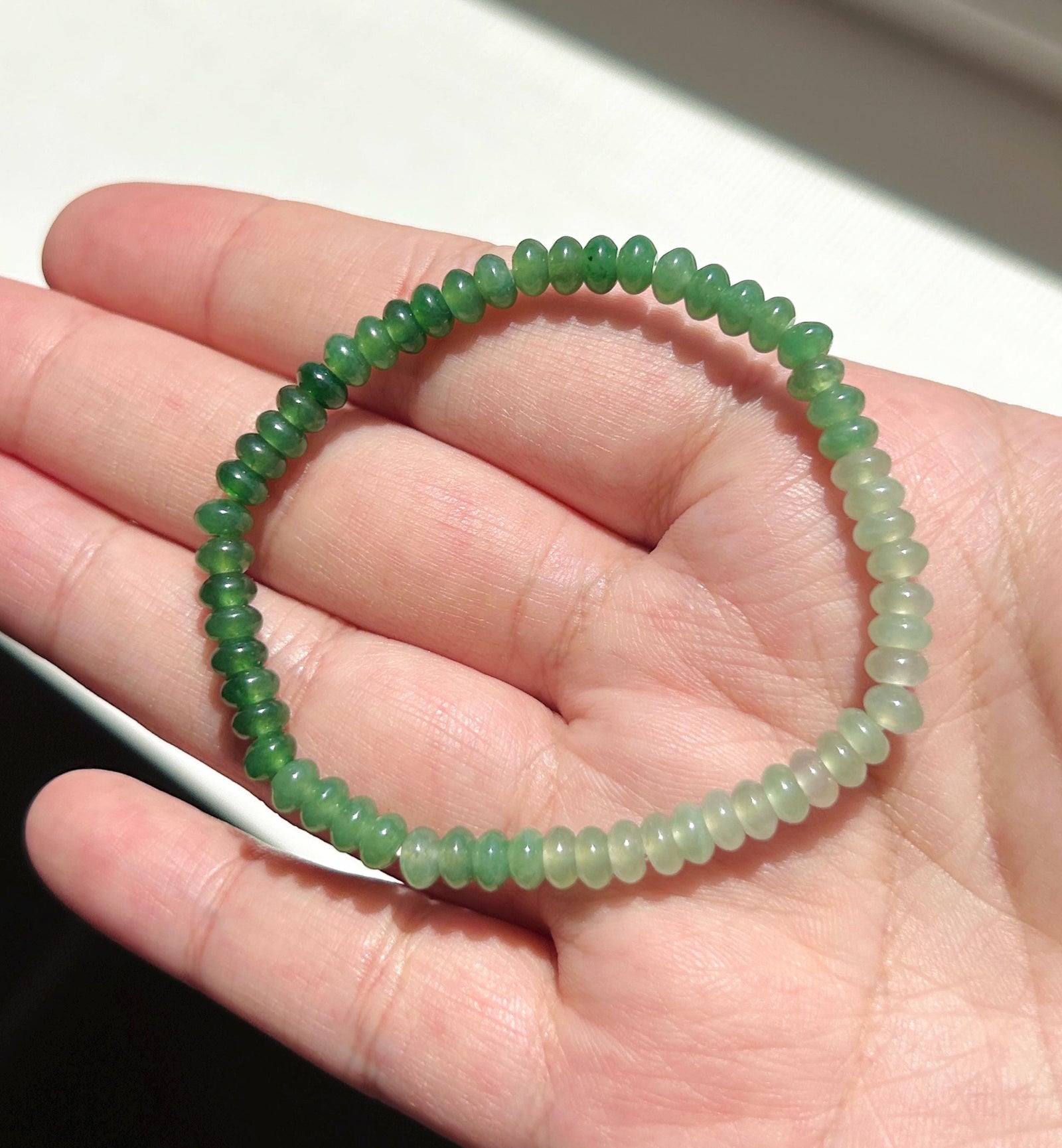 Certified Natural Jadeite Bracelet Burmese Type A Highly Translucent Icy Gradient Vivid Spicy Green Jade 5mm, Minimalist Jewelry