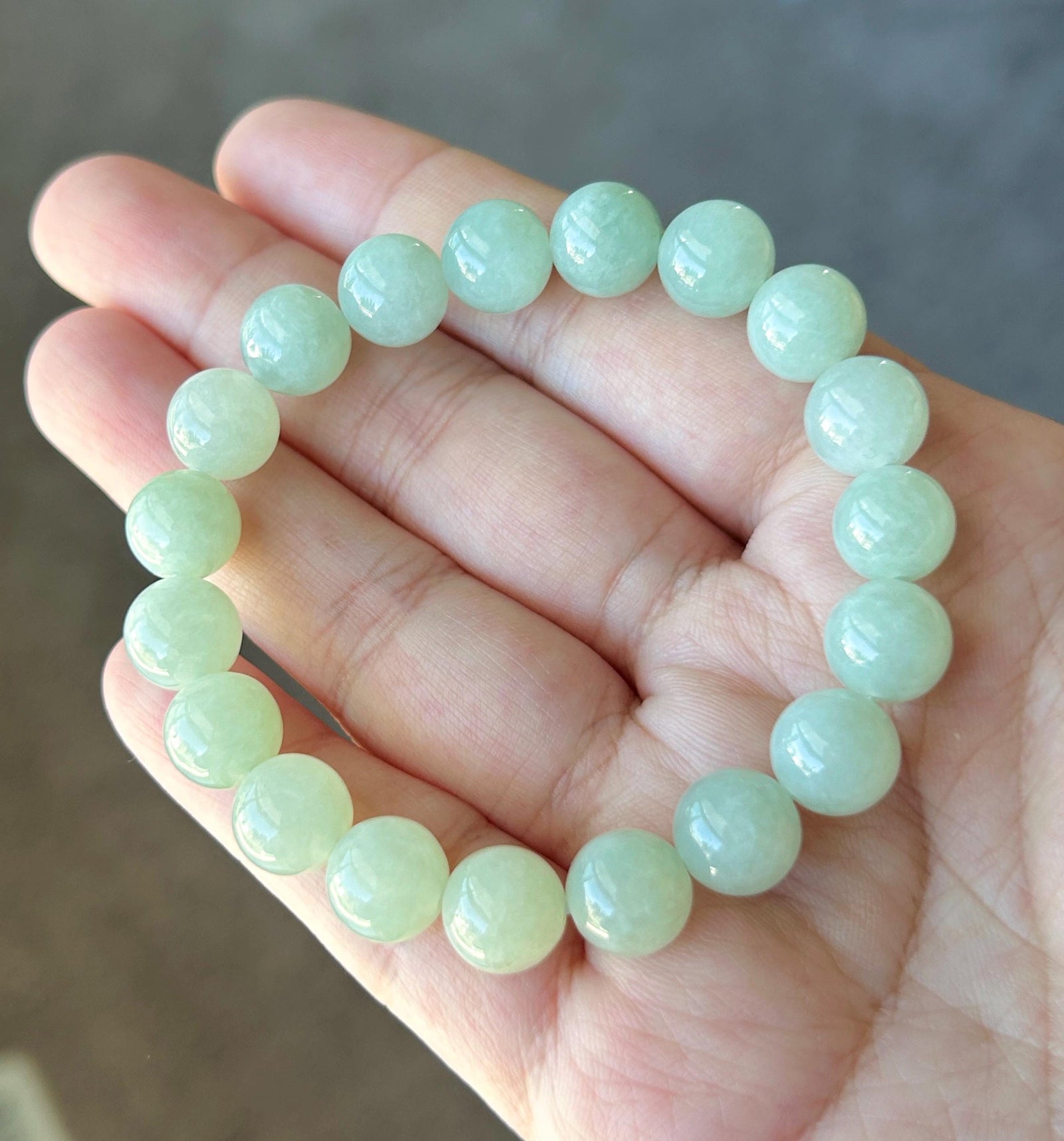 Natural Jadeite Bracelet, Burmese Type A Icy Gelatinous Pale Apple Green Jade Beads, 9.6mm, Minimalist Jewelry