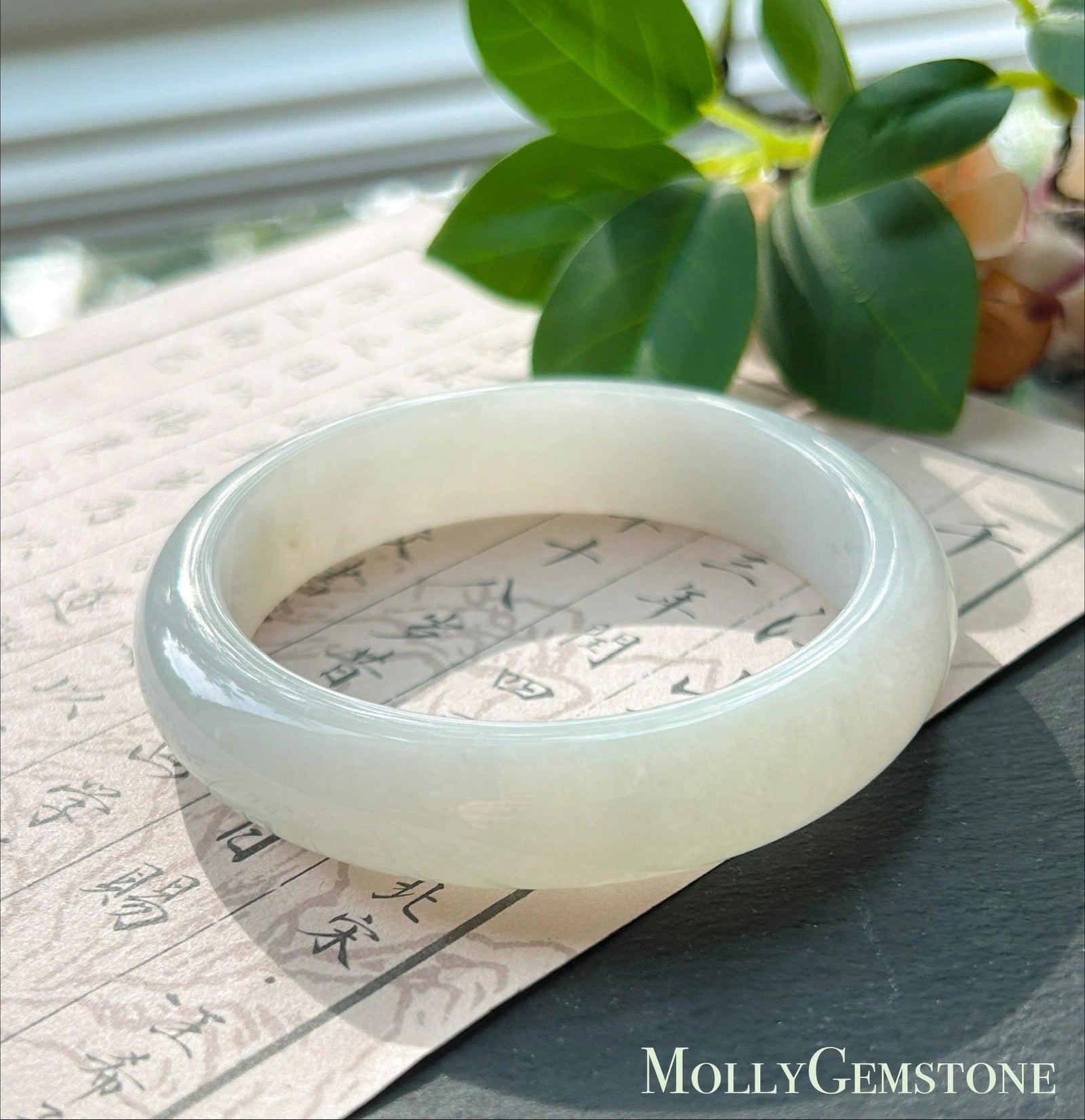 Certified Natural Jadeite Bangle – Burmese Type A Untreated fine glutinous Moonlight White Jade, Thick Round-D Cut, 58mm