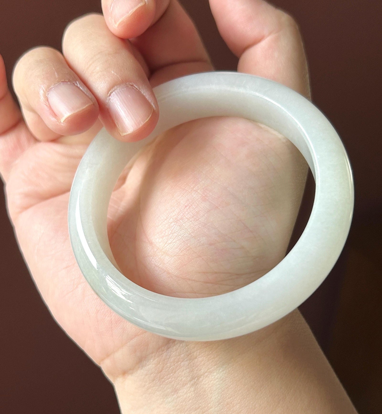 Certified Natural Jadeite Bangle – Burmese Type A Untreated fine glutinous Moonlight White Jade, Thick Round-D Cut, 58mm