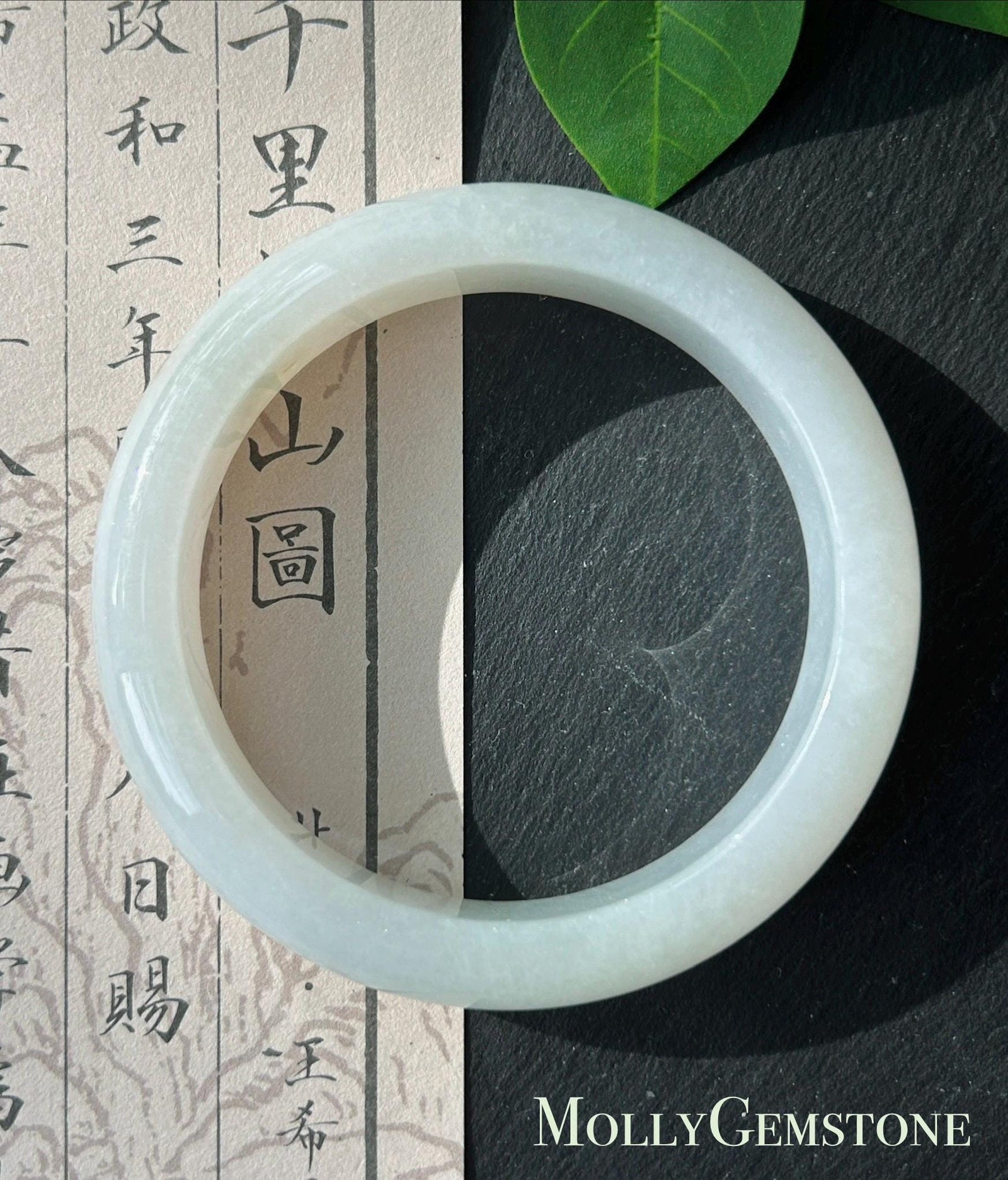 Certified Natural Jadeite Bangle – Burmese Type A Untreated fine glutinous Moonlight White Jade, Thick Round-D Cut, 58mm