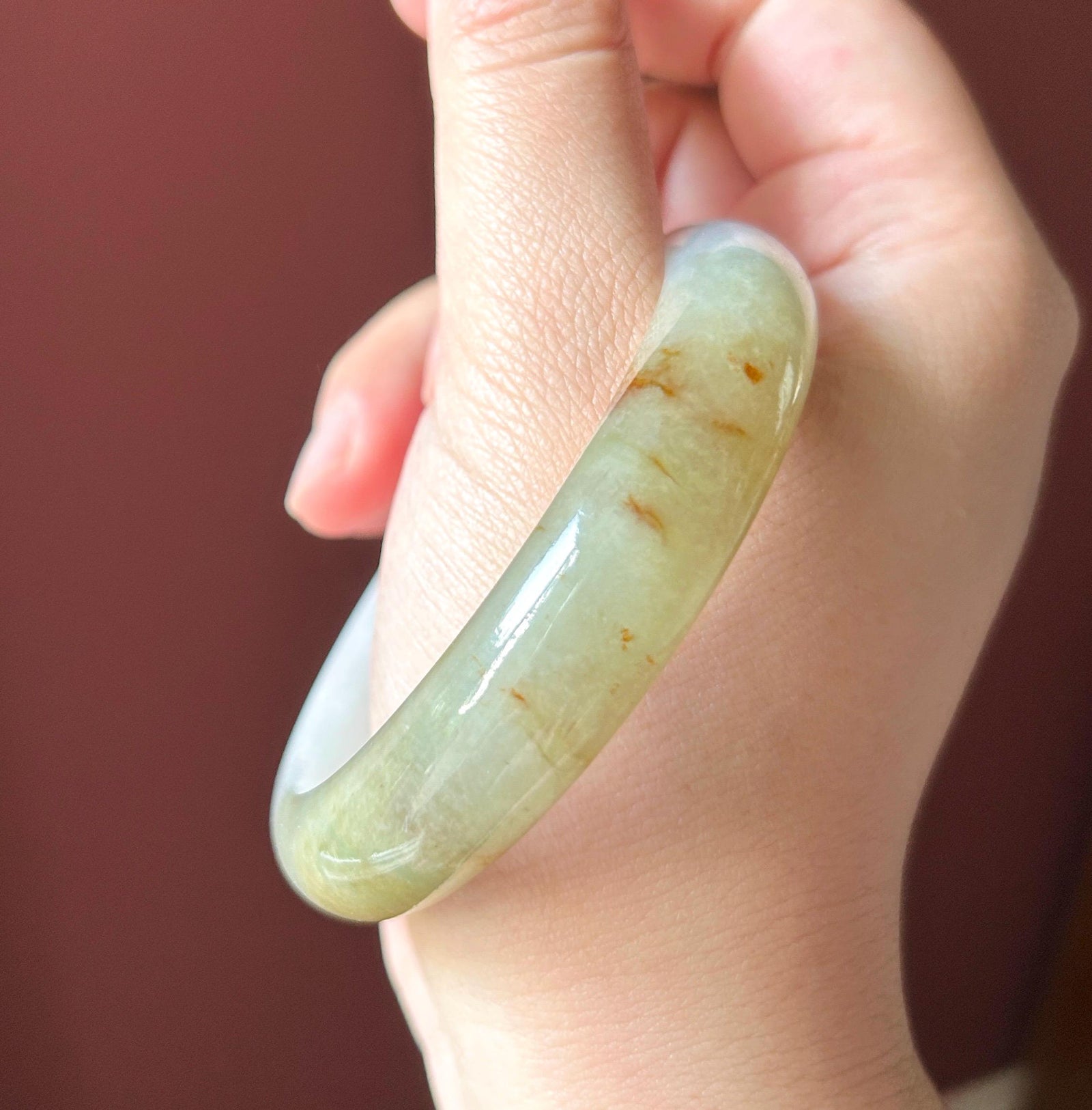 Certified Natural Jadeite Bangle – Burmese Type A Untreated Fine Glutinous White & Yellow/Red Jade, Thick Round-D Cut, 58.7mm