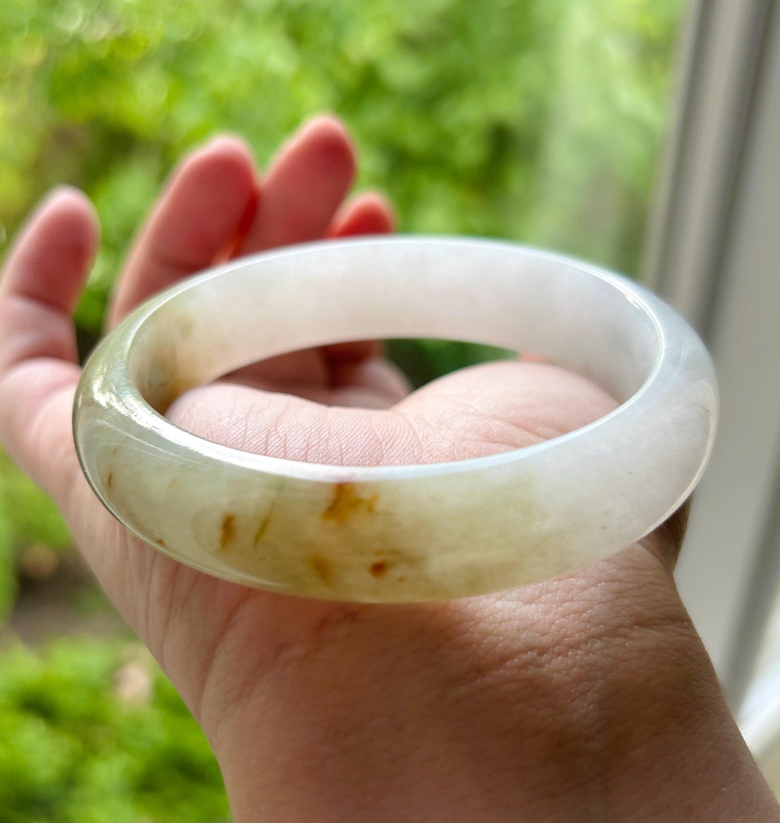 Certified Natural Jadeite Bangle – Burmese Type A Untreated Fine Glutinous White & Yellow/Red Jade, Thick Round-D Cut, 58.7mm