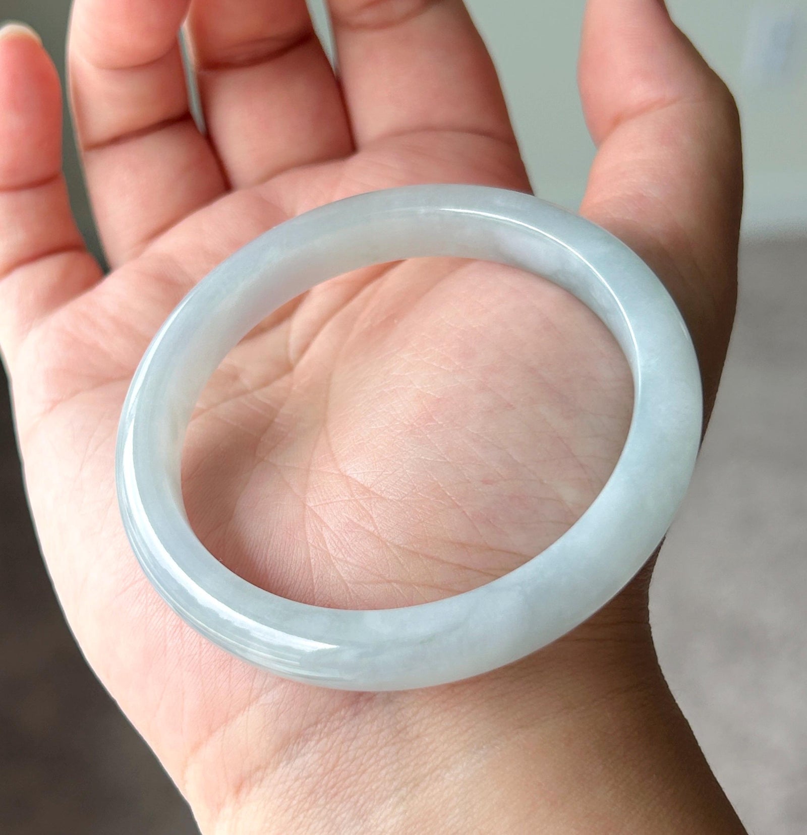 Certified Natural Jadeite Bangle - Burmese Type A fine glutinous Misty Blue Jade, Round-D Cut, 55mm