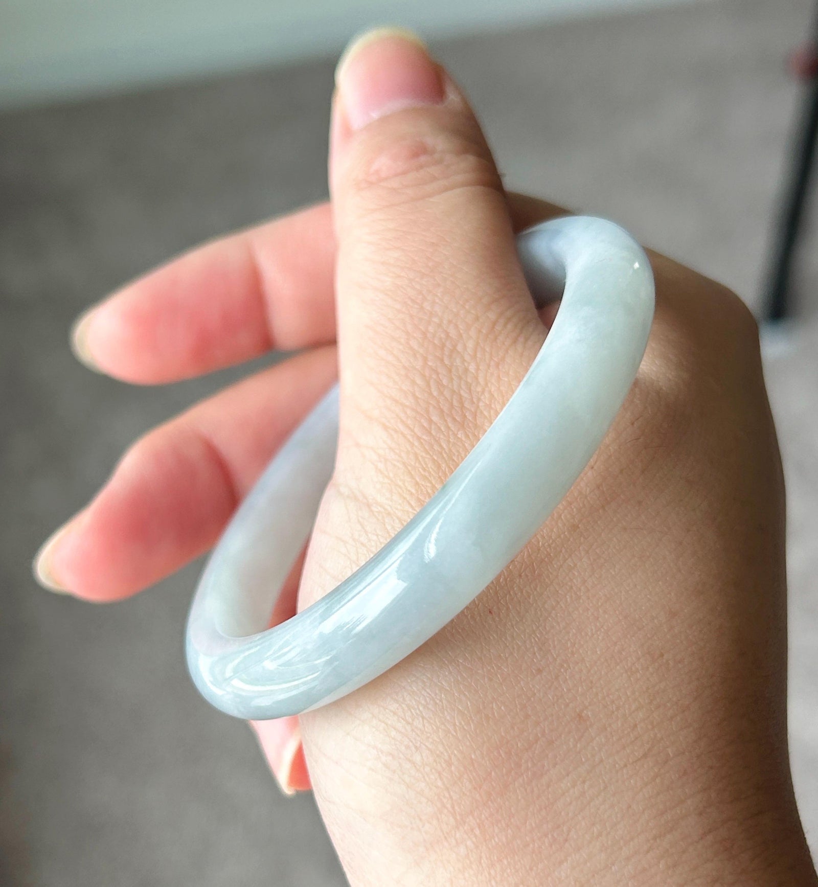 Certified Natural Jadeite Bangle - Burmese Type A fine glutinous Misty Blue Jade, Round-D Cut, 55mm