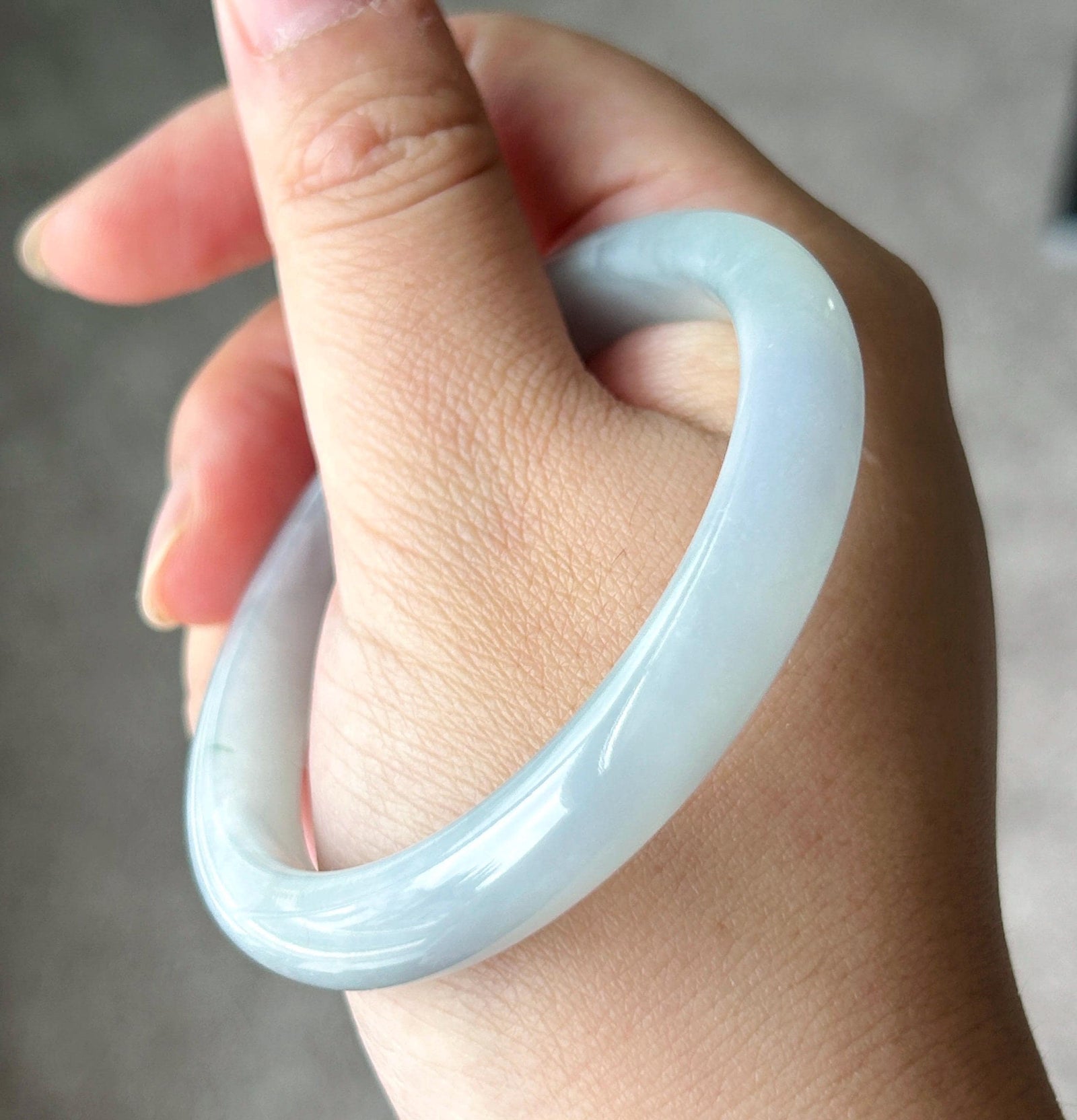 Certified Natural Jadeite Bangle - Burmese Type A fine glutinous Misty Blue Jade, Round-D Cut, 55mm