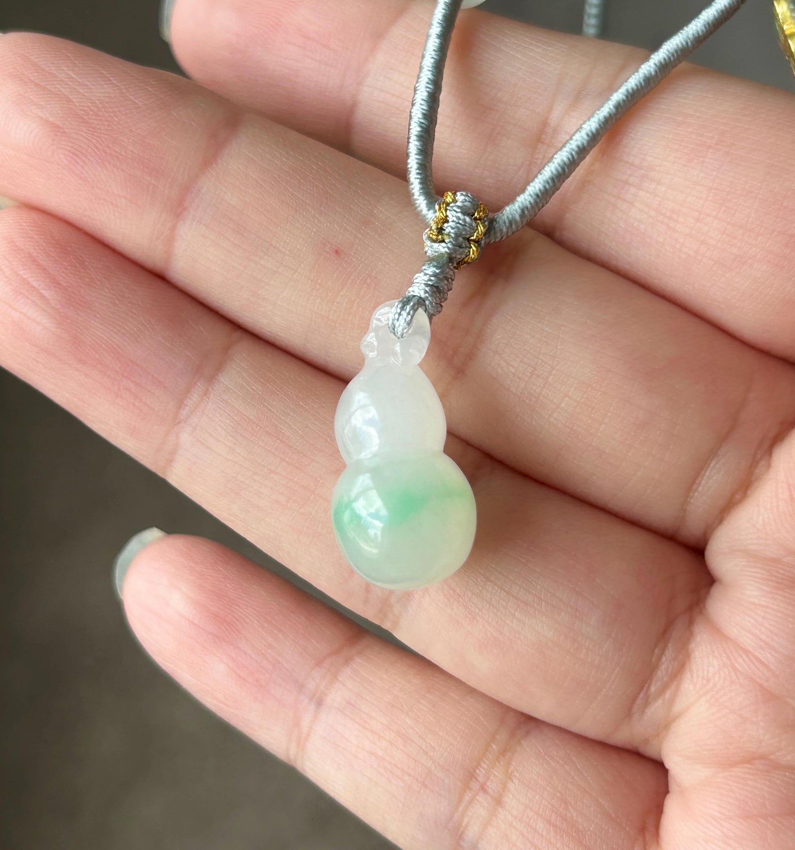 Natural Jadeite Gourd Pendant Handwoven Necklace Burmese Type A Highly Translucent Icy White Based Green Floral Jade Hulu| Moss in Snow