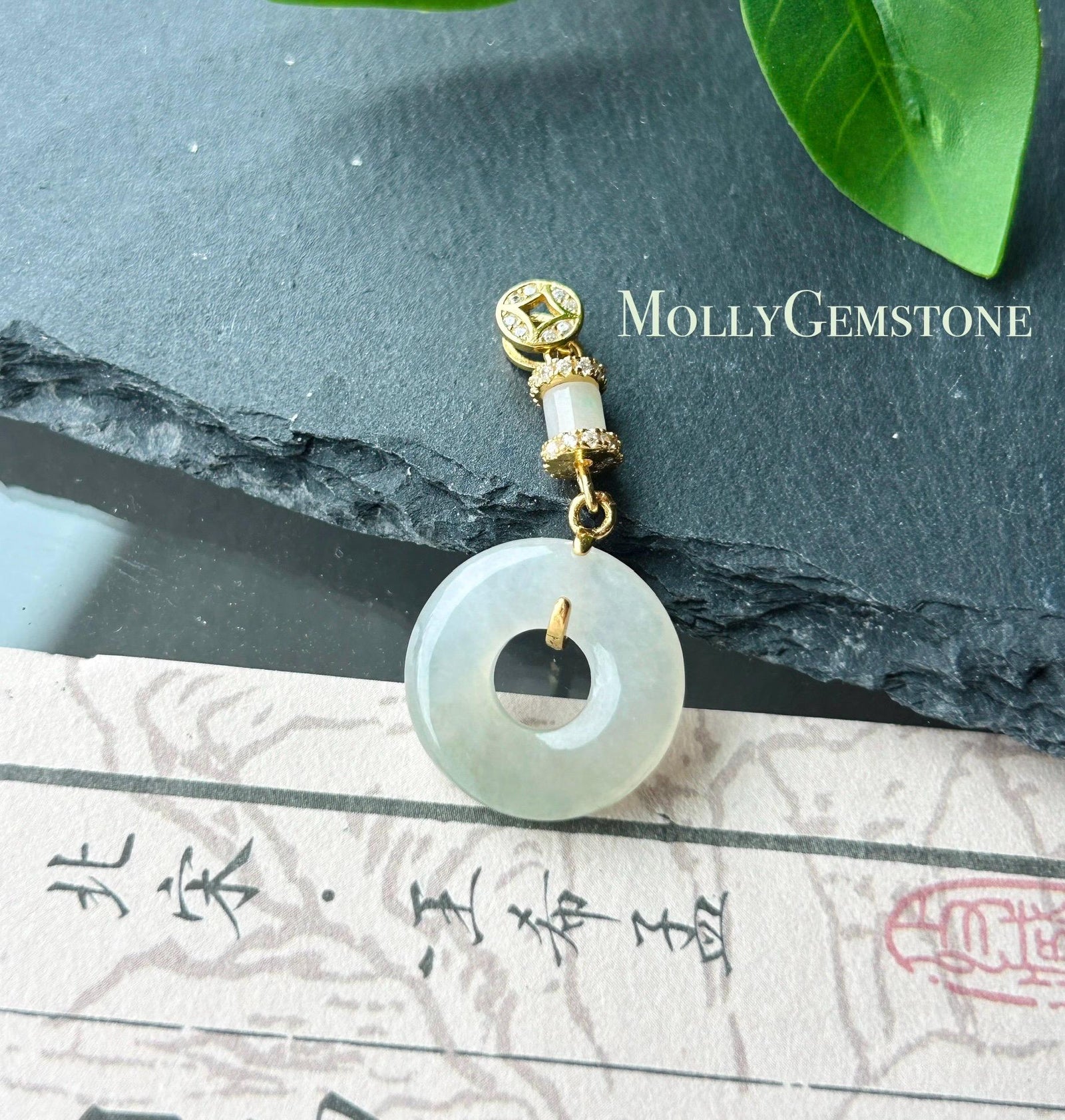 Natural Jadeite Donut Pendant - Burmese Type A Icy Translucent Pale Pear Yellow & White Jade, Sterling Silver