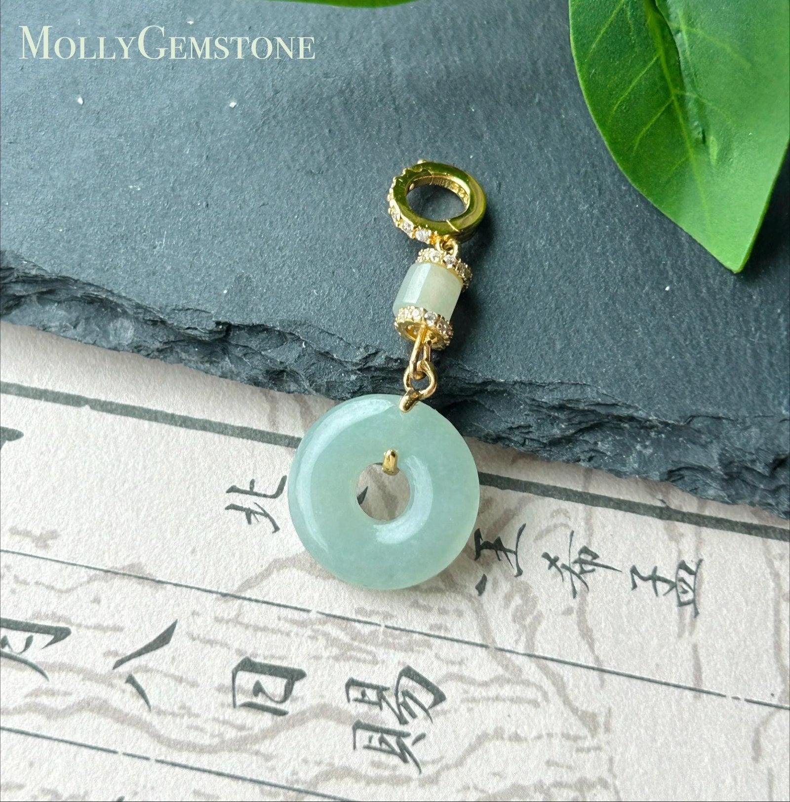 Natural Jadeite Donut Pendant - Burmese Type A Untreated Icy Translucent Blue Green Jade, Sterling Silver