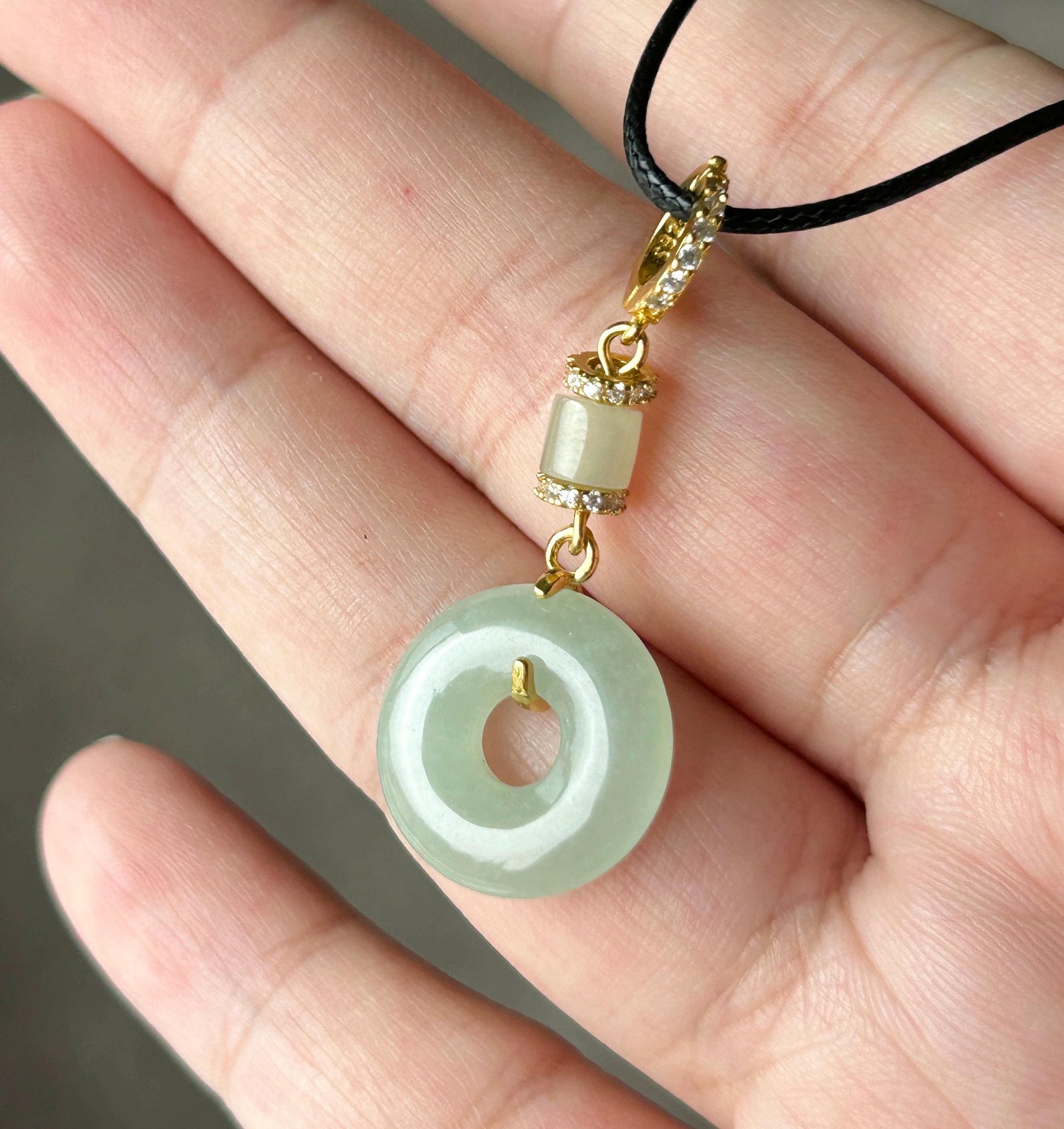 Natural Jadeite Donut Pendant - Burmese Type A Untreated Icy Translucent Blue Green Jade, Sterling Silver