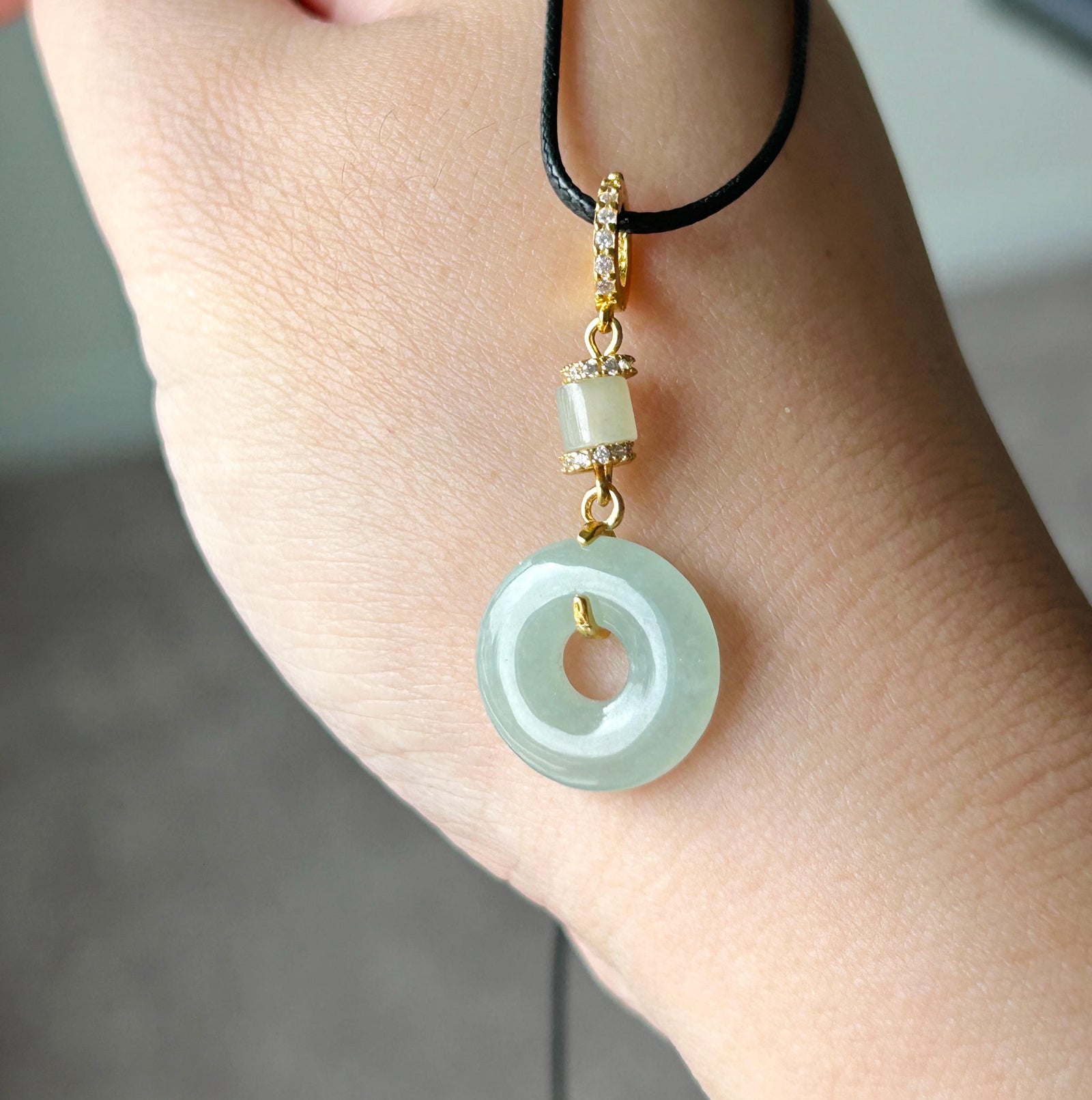 Natural Jadeite Donut Pendant - Burmese Type A Untreated Icy Translucent Blue Green Jade, Sterling Silver