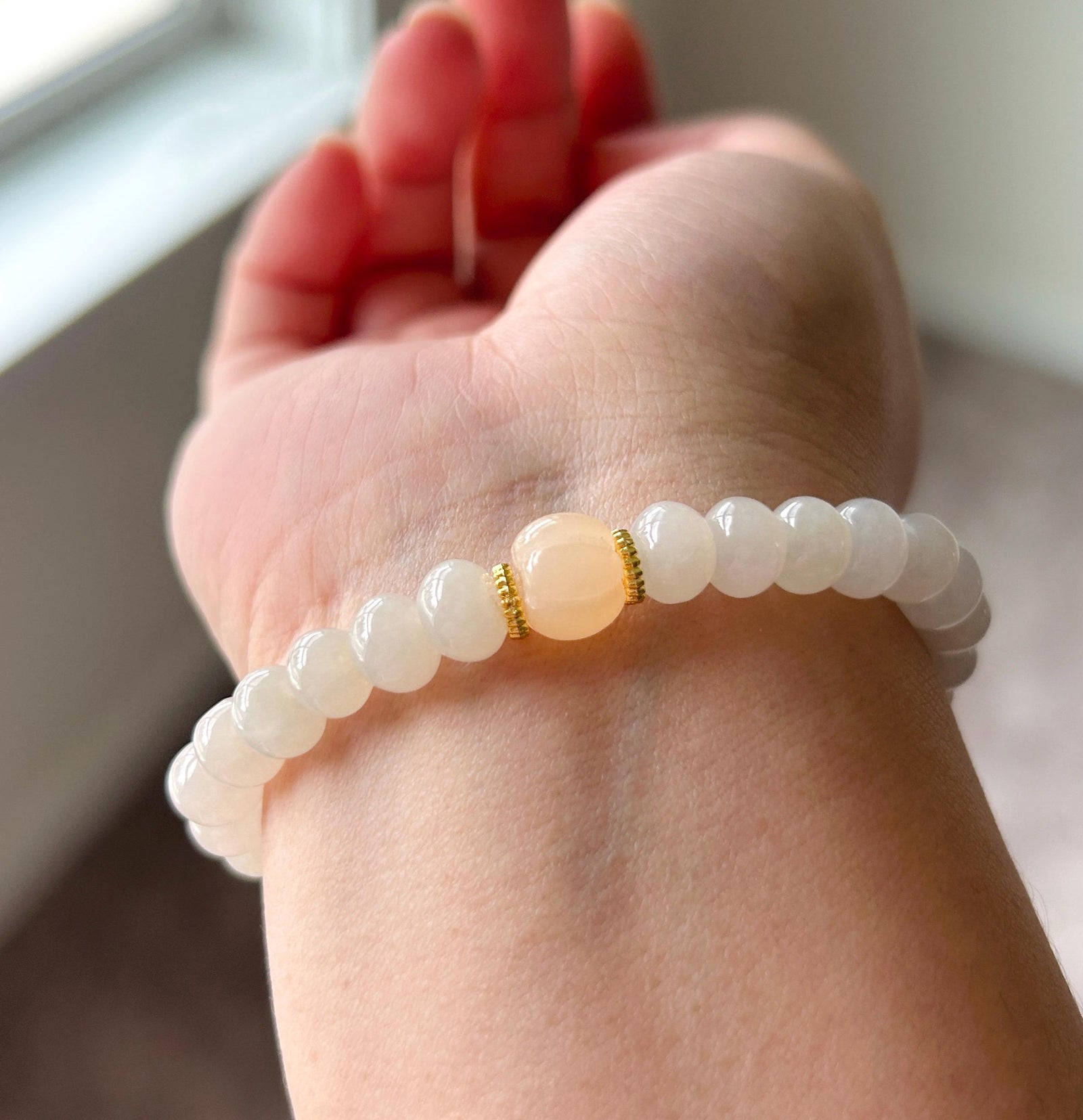 Certified Natural Jadeite Beaded Bracelet, Burmese Type A Translucent Icy Light Yellow Jade, Golden Silk Jade Focal Bead, 7.7mm