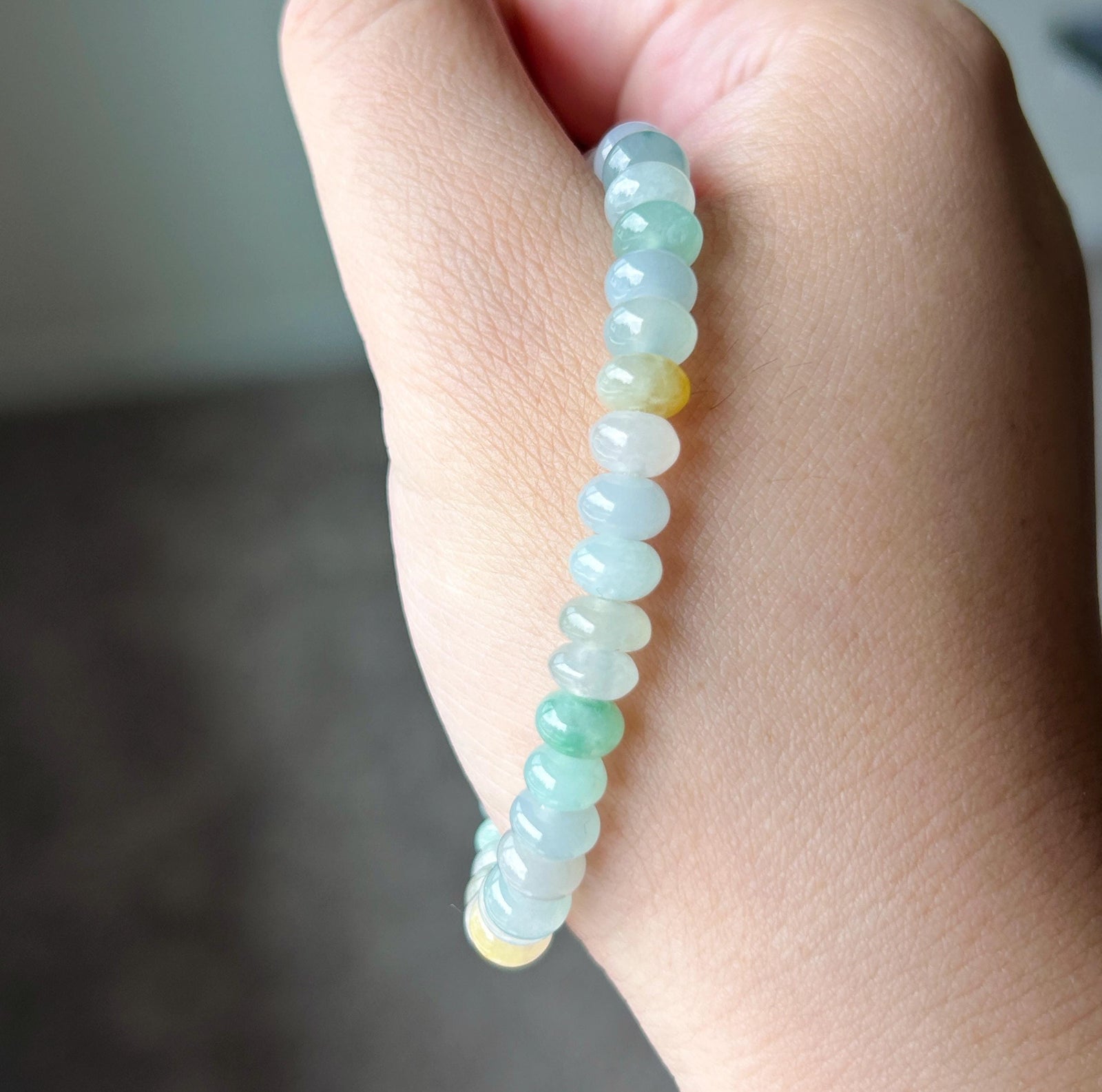 Natural Jadeite Beaded Bracelet, Burmese Type A Highly Translucent Icy Macaron Multicolor Jade, 7mm