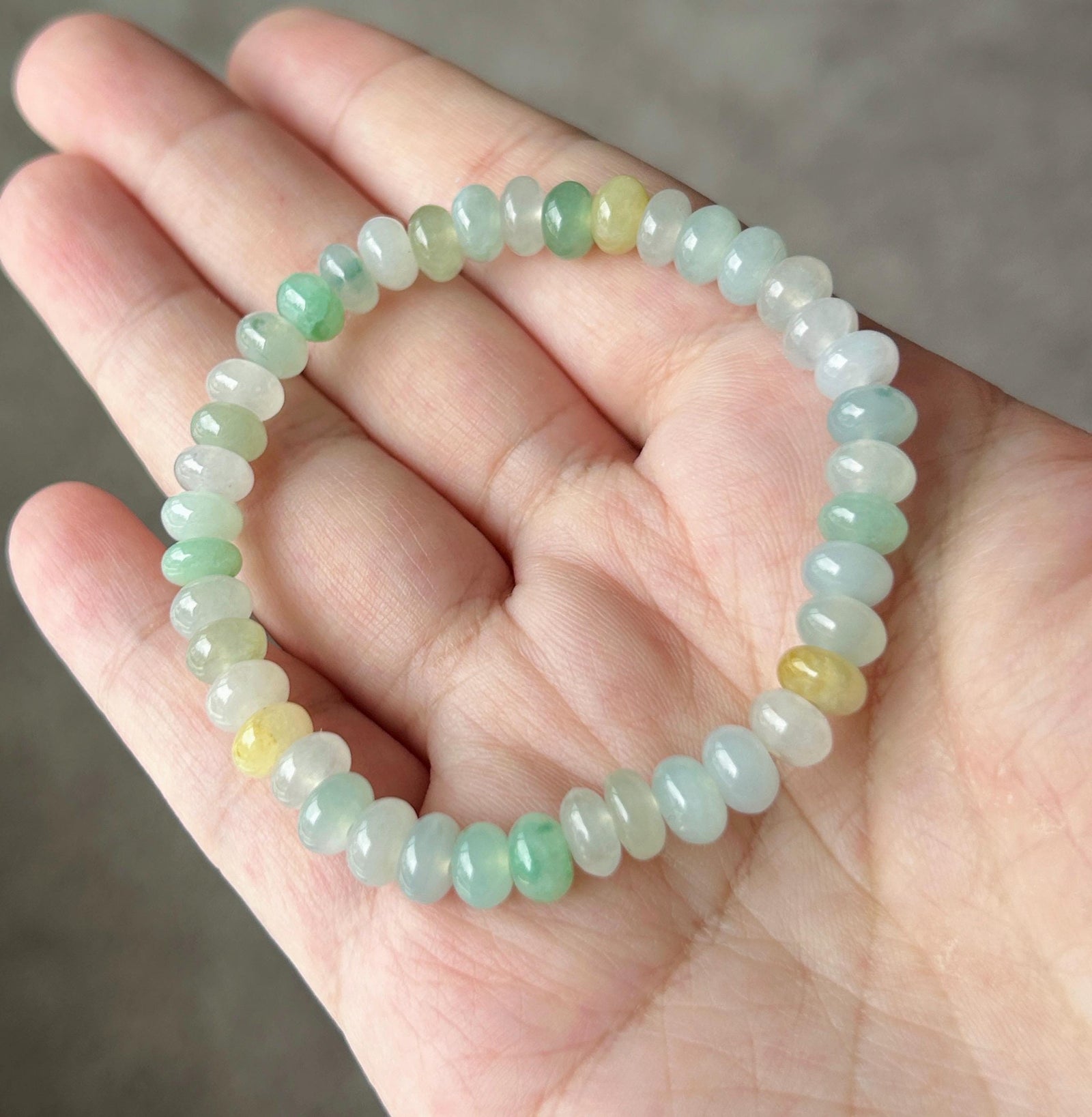 Natural Jadeite Beaded Bracelet, Burmese Type A Highly Translucent Icy Macaron Multicolor Jade, 7mm