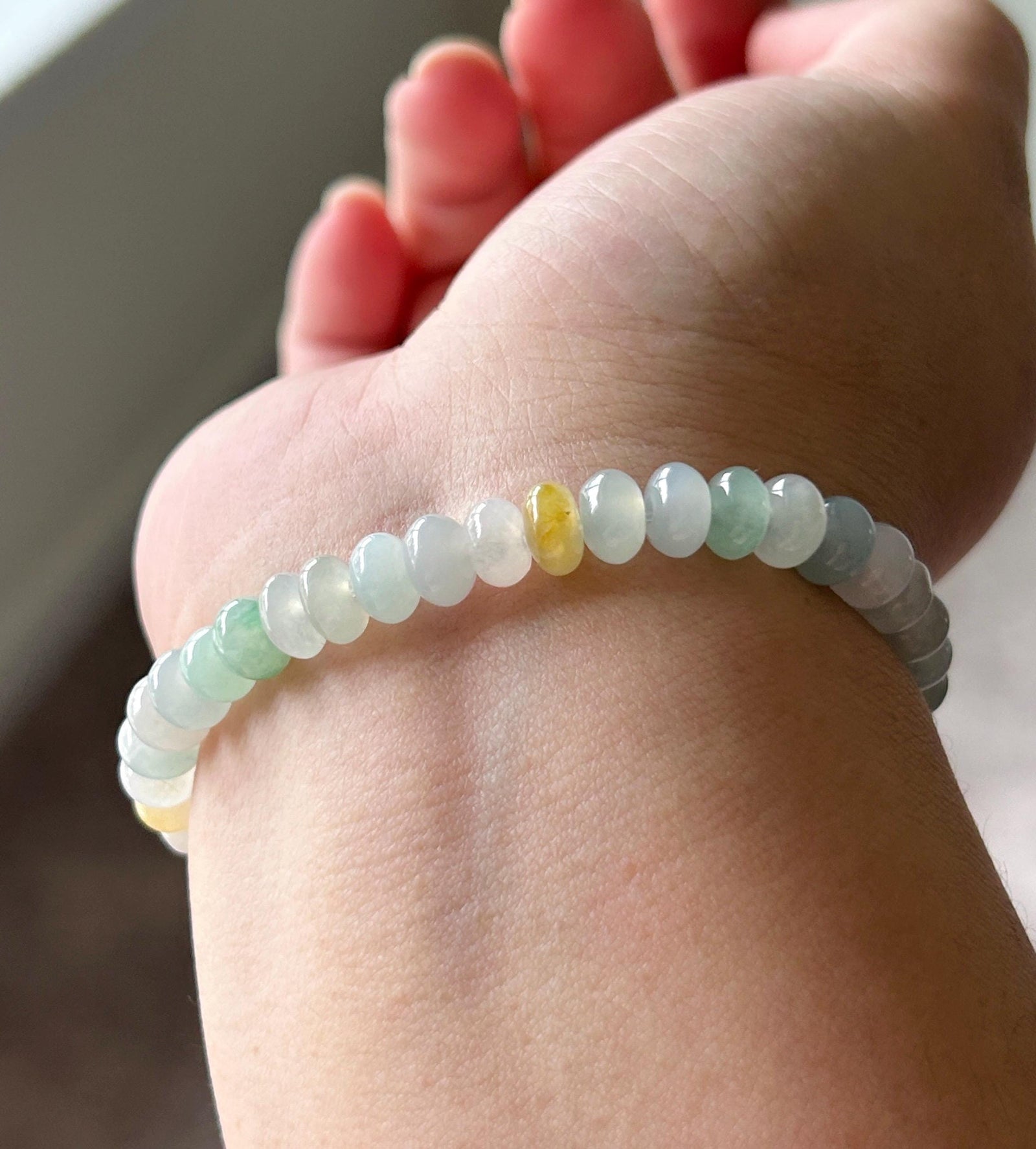 Natural Jadeite Beaded Bracelet, Burmese Type A Highly Translucent Icy Macaron Multicolor Jade, 7mm