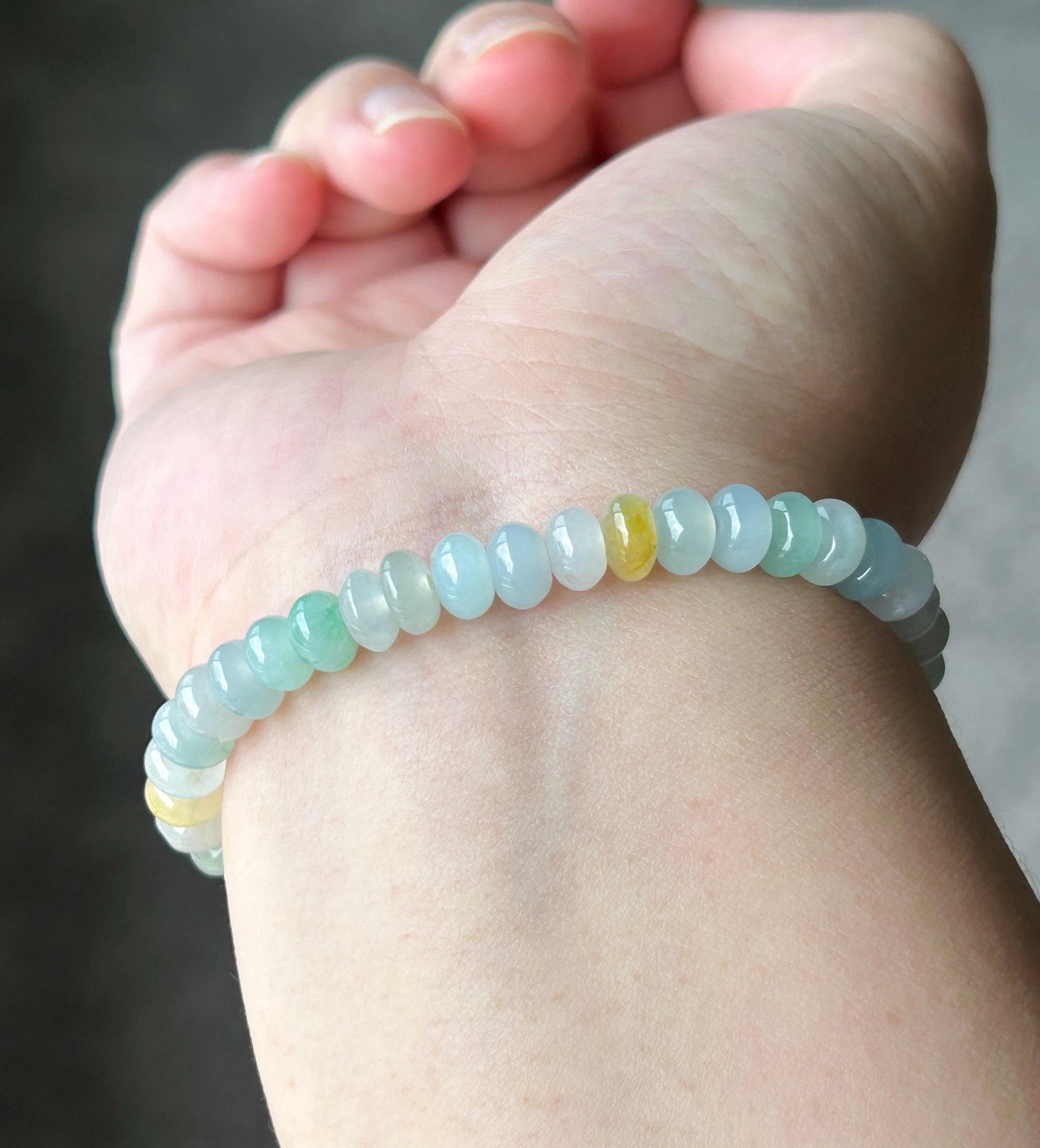 Natural Jadeite Beaded Bracelet, Burmese Type A Highly Translucent Icy Macaron Multicolor Jade, 7mm