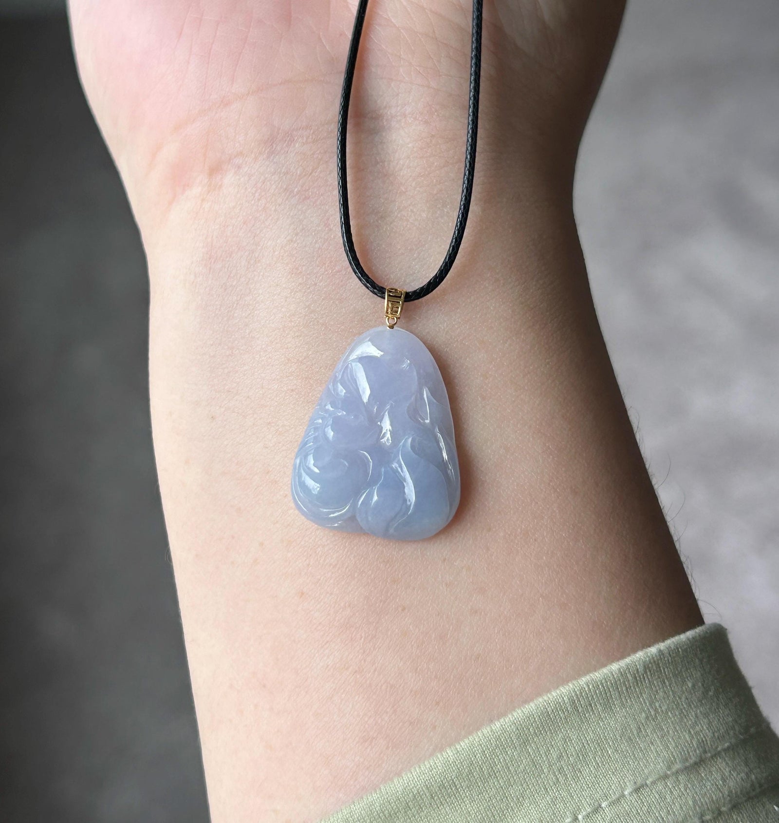 Certified Natural Jadeite Nine-Tail-Fox Pendant | Burmese Type A Highly Translucent Icy Lavender Purple Jade | 18K Gold Bail