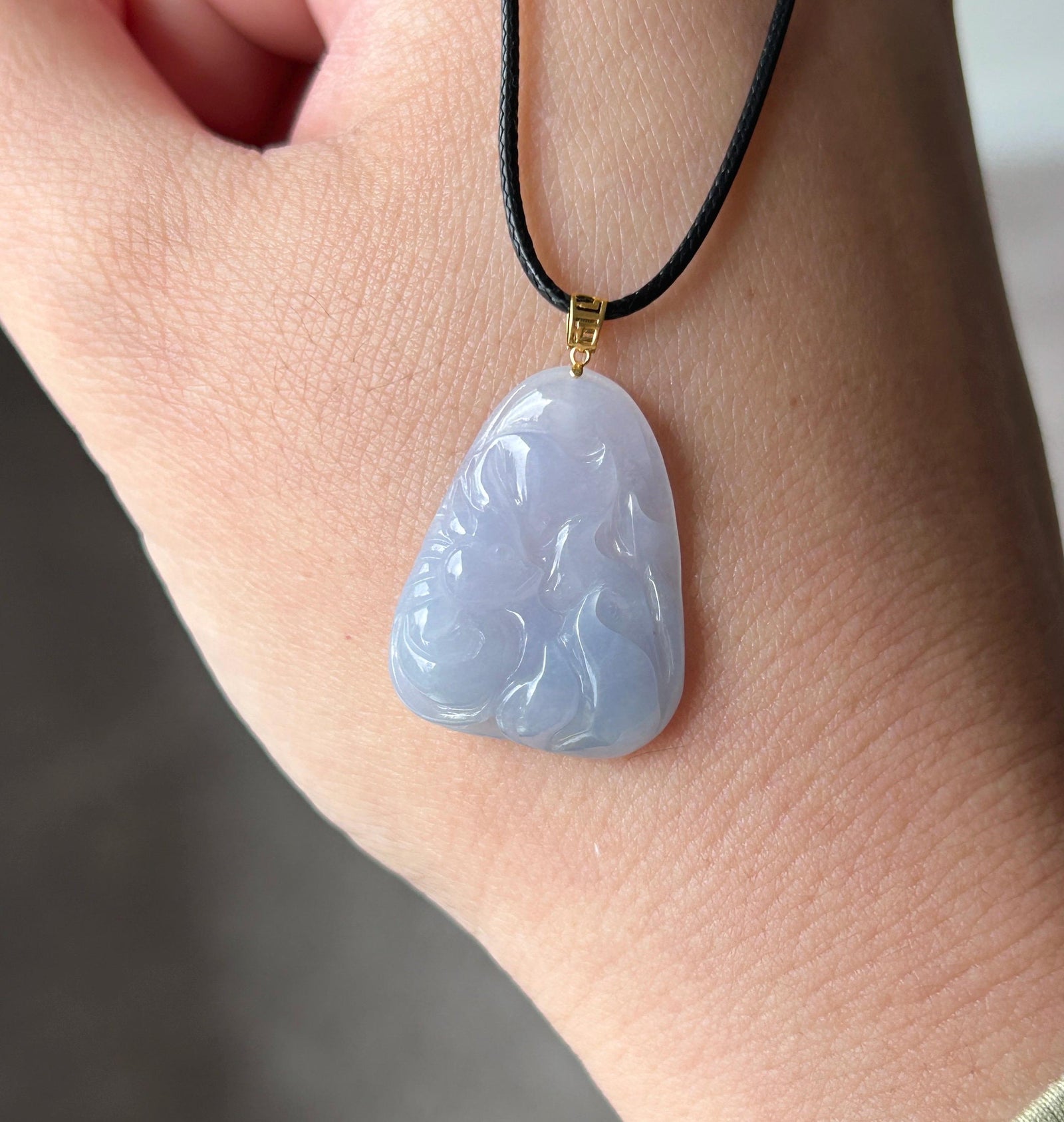 Certified Natural Jadeite Nine-Tail-Fox Pendant | Burmese Type A Highly Translucent Icy Lavender Purple Jade | 18K Gold Bail