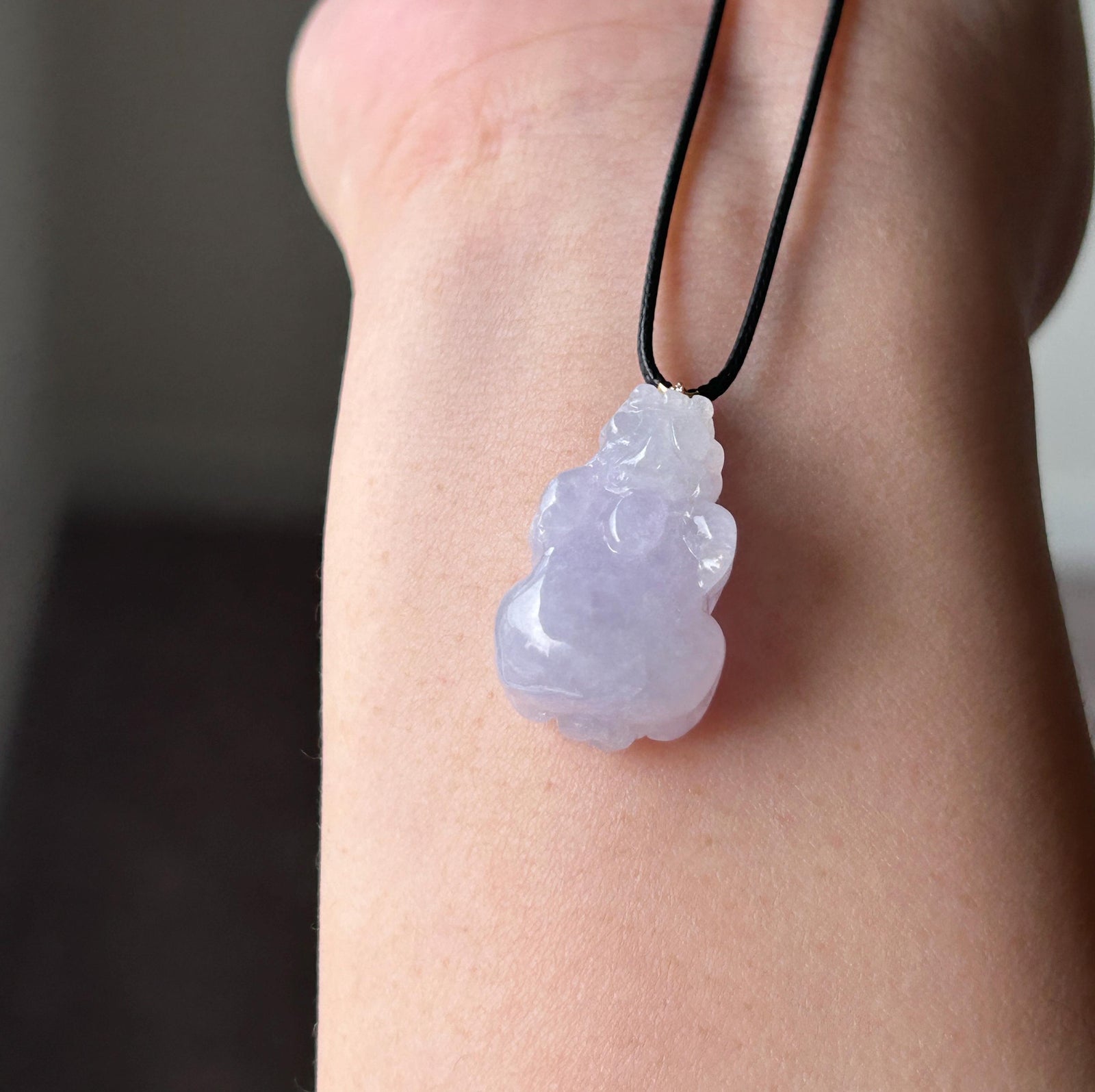 Certified Natural Jadeite Pixiu Pendant | Burmese Type A Translucent Icy Pinkish Lavender Jade | 18K Gold Bail