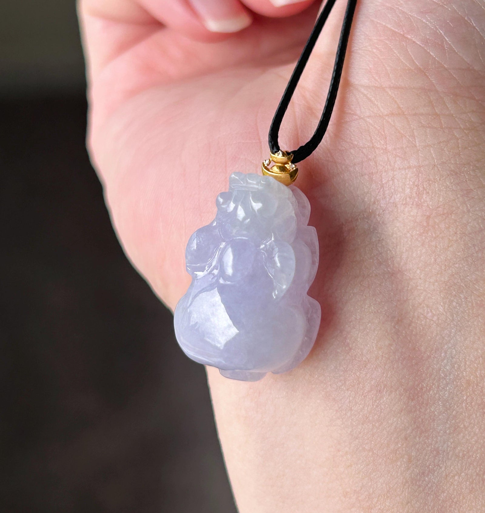 Certified Natural Jadeite Pixiu Pendant | Burmese Type A Translucent Icy Pinkish Lavender Jade | 18K Gold Bail