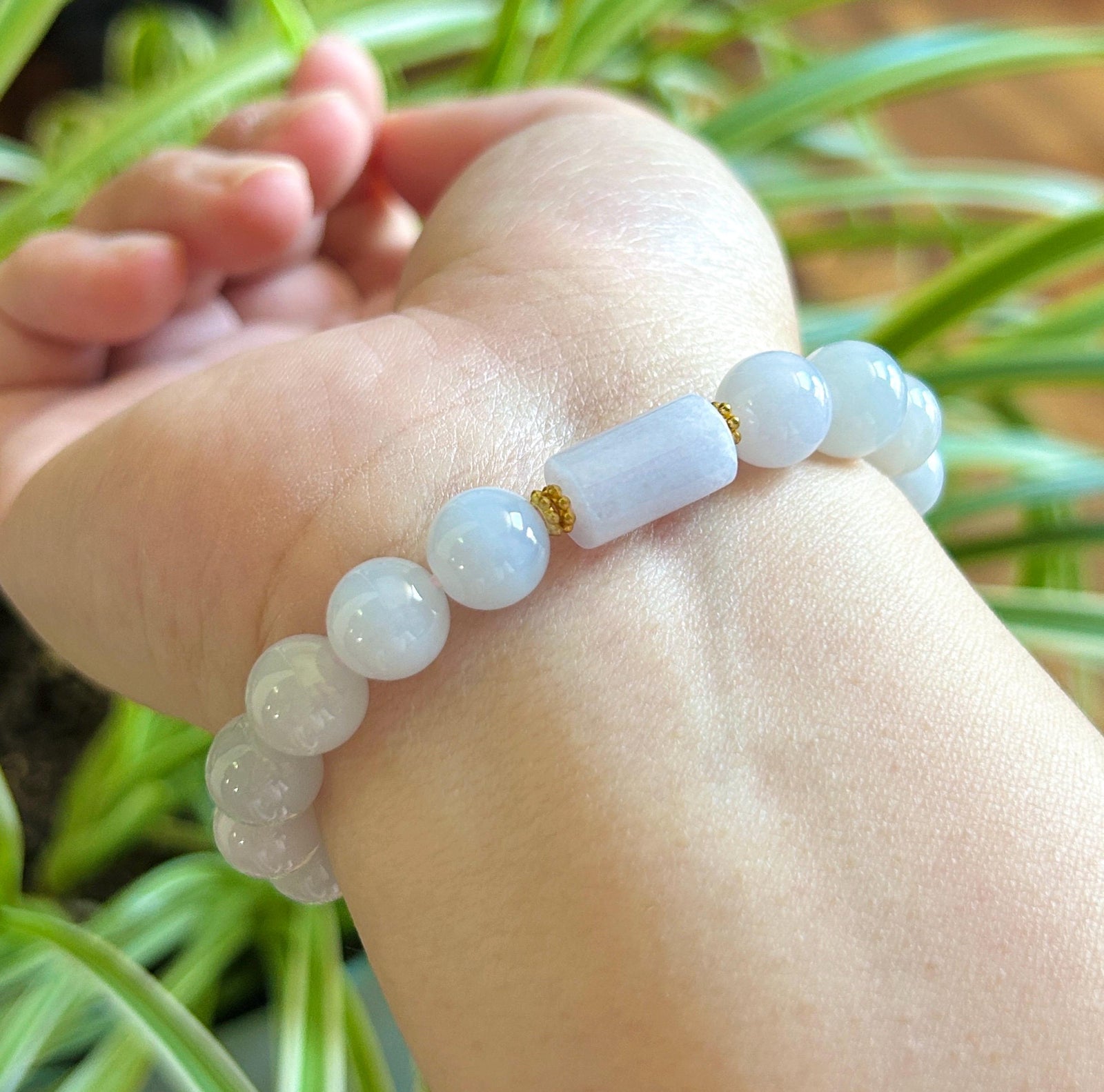 Natural Jadeite Beaded Bracelet Burmese Type A Translucent Fine Icy Misty Blue Lavender Cool Toned Jade 9.7mm Minimalist Jewelry