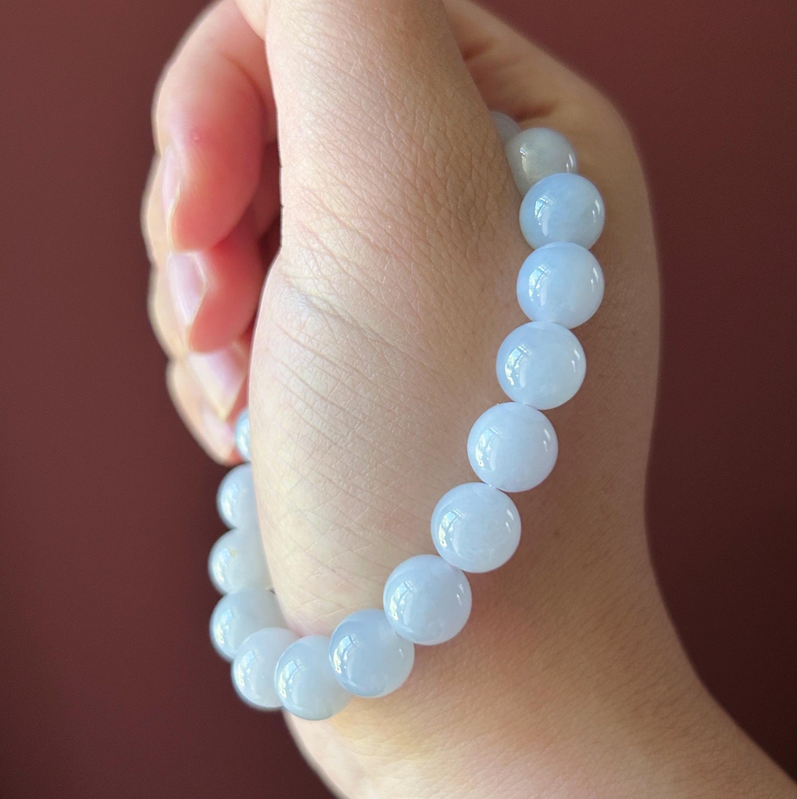 Natural Jadeite Beaded Bracelet Burmese Type A Translucent Fine Icy Misty Blue Lavender Cool Toned Jade 9.7mm Minimalist Jewelry