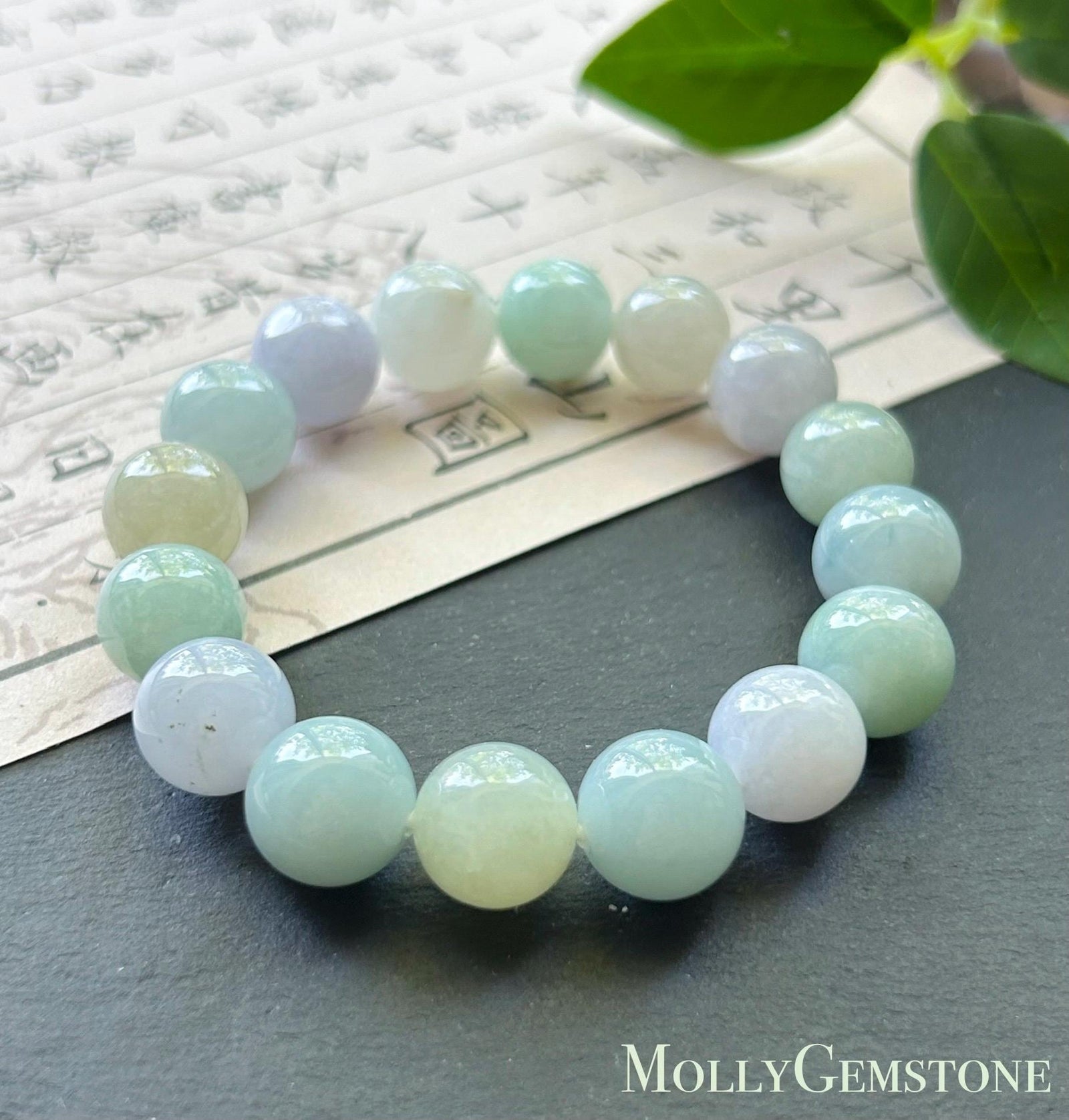 Natural Jadeite Beaded Bracelet Burmese Type A Untreated Translucent Fine Icy Macaron Multicolor Jade 11.5mm BIG Beads