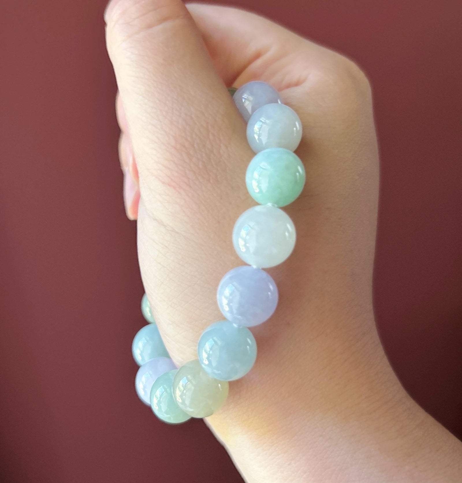 Natural Jadeite Beaded Bracelet Burmese Type A Untreated Translucent Fine Icy Macaron Multicolor Jade 11.5mm BIG Beads